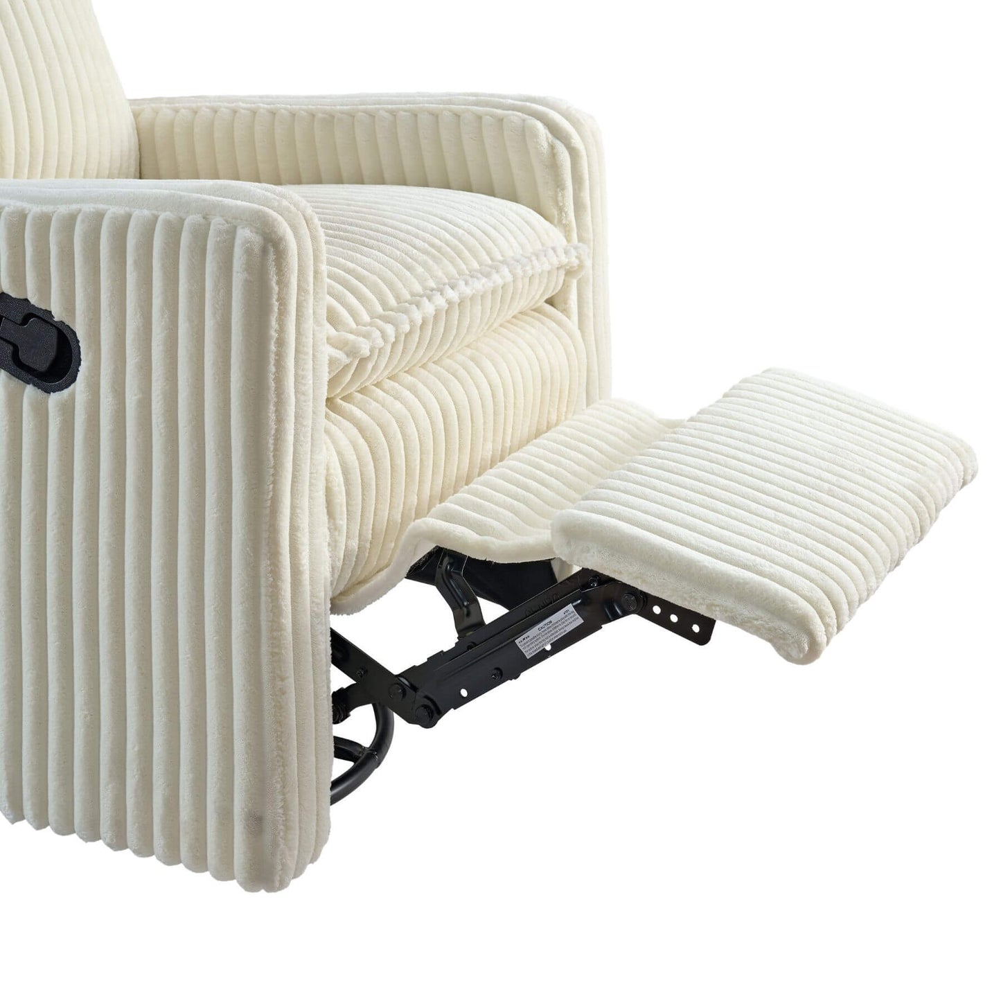 Detail of Uptown Nursery Swivel Rocker and Recliner in Corduroy Pearl White