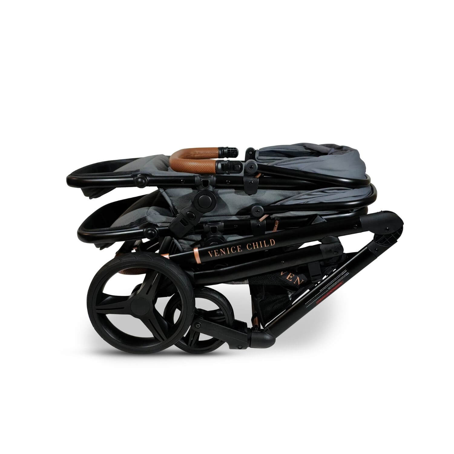 Venice Child Ventura Single to Double Stroller & 2nd Toddler Seat | Shadow - Folded