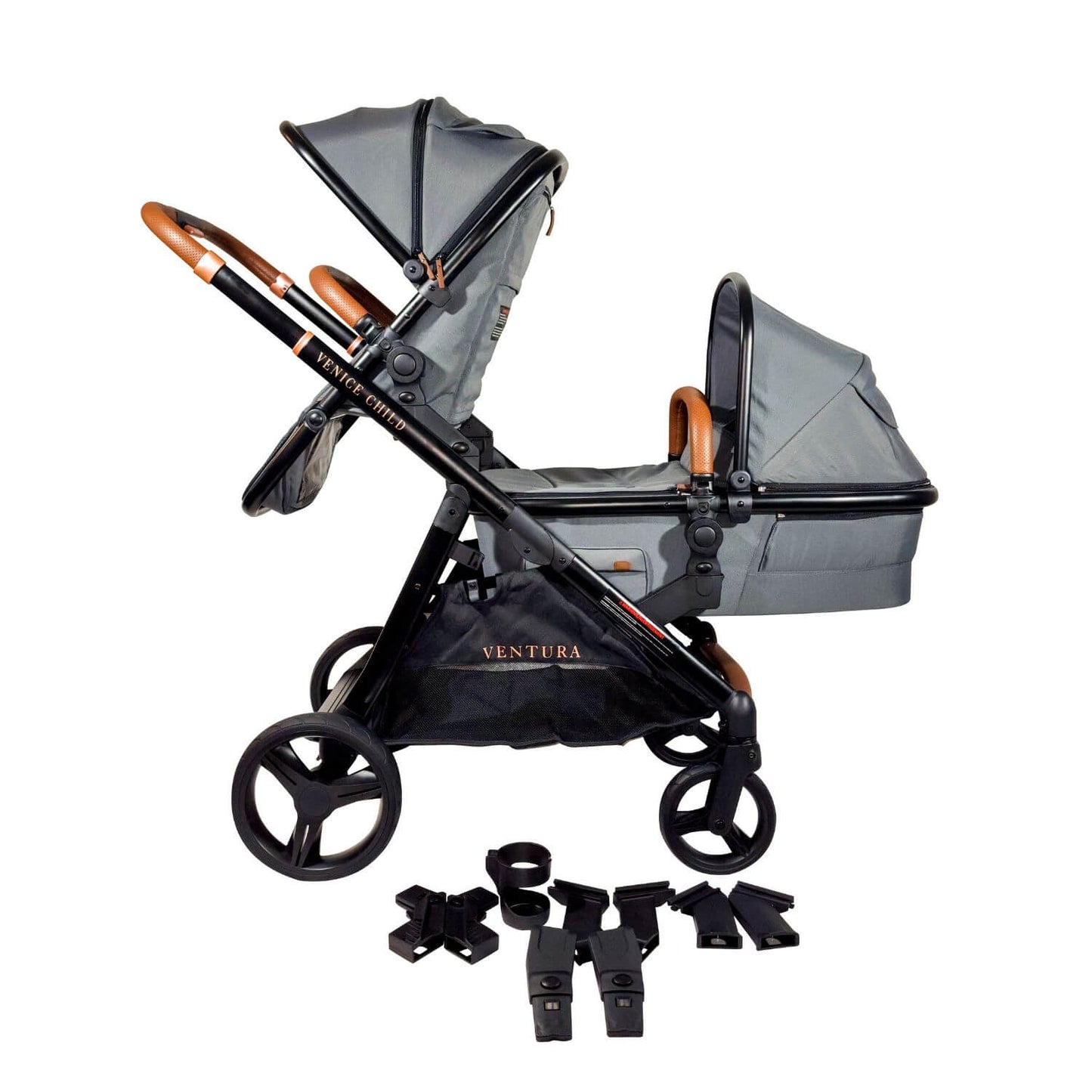 Venice Child Ventura Single to Double Stroller & Bassinet | Shadow
