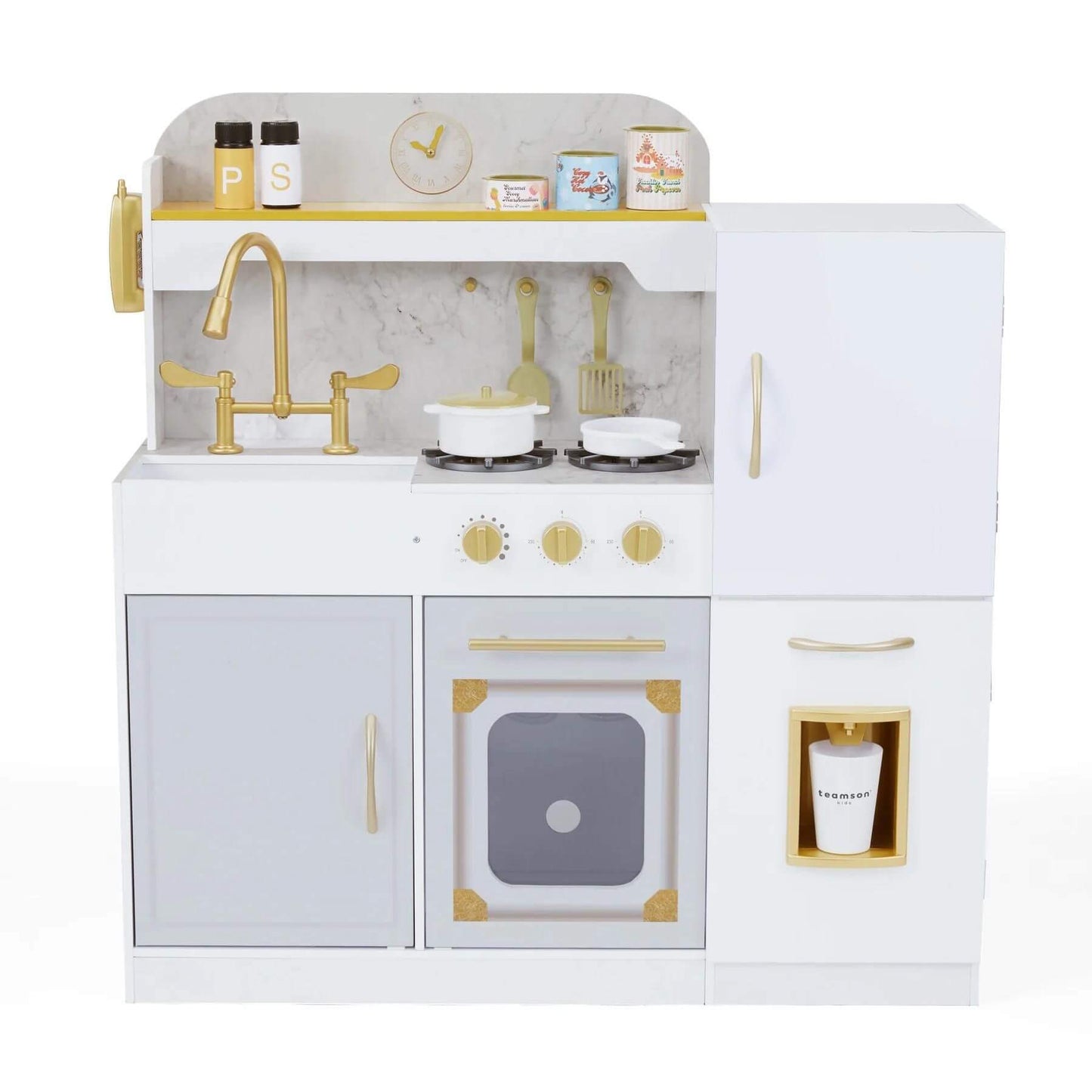 Front View of Teamson Kids Versailles Play Kitchen with Refrigerator White