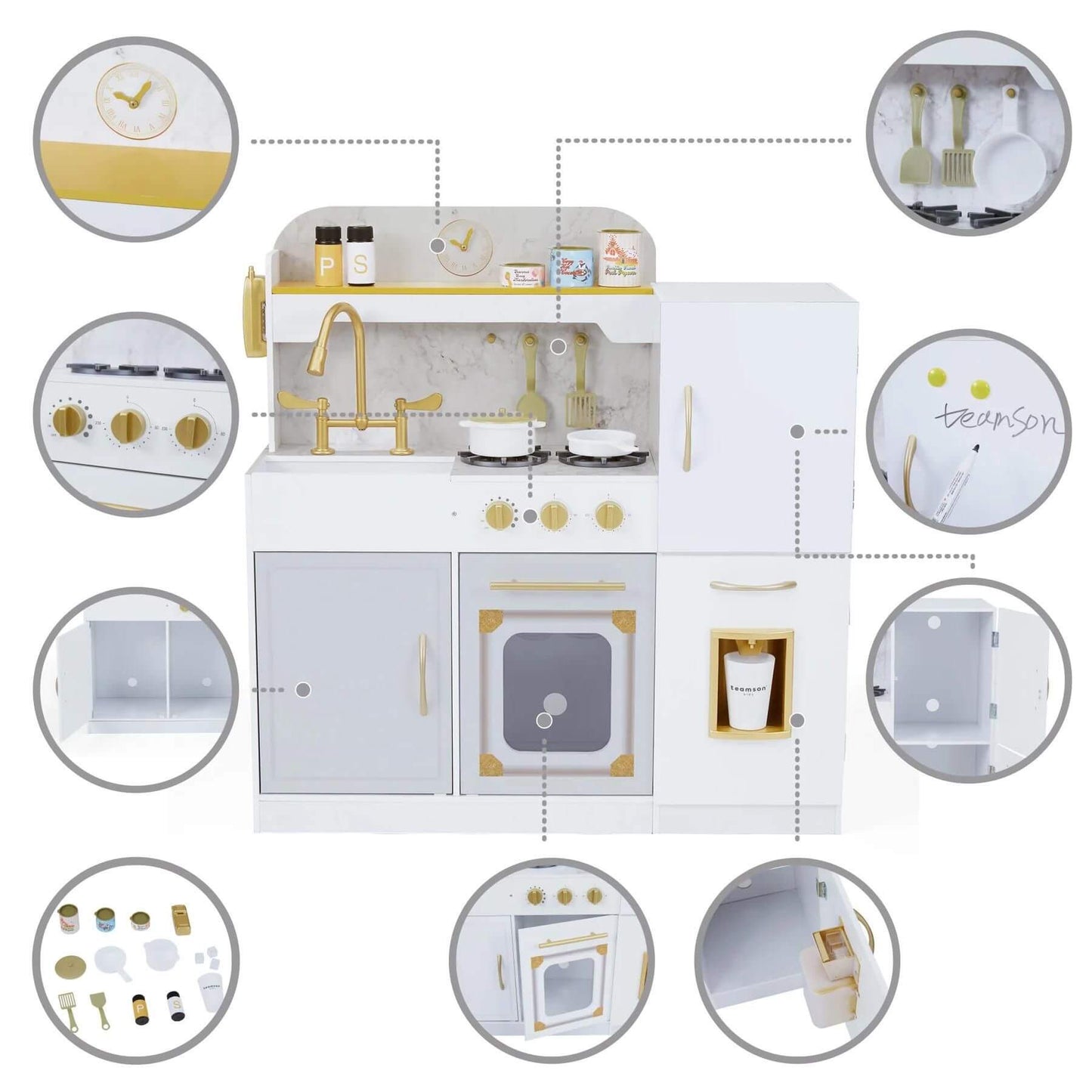 Teamson Kids Versailles Play Kitchen with Refrigerator White