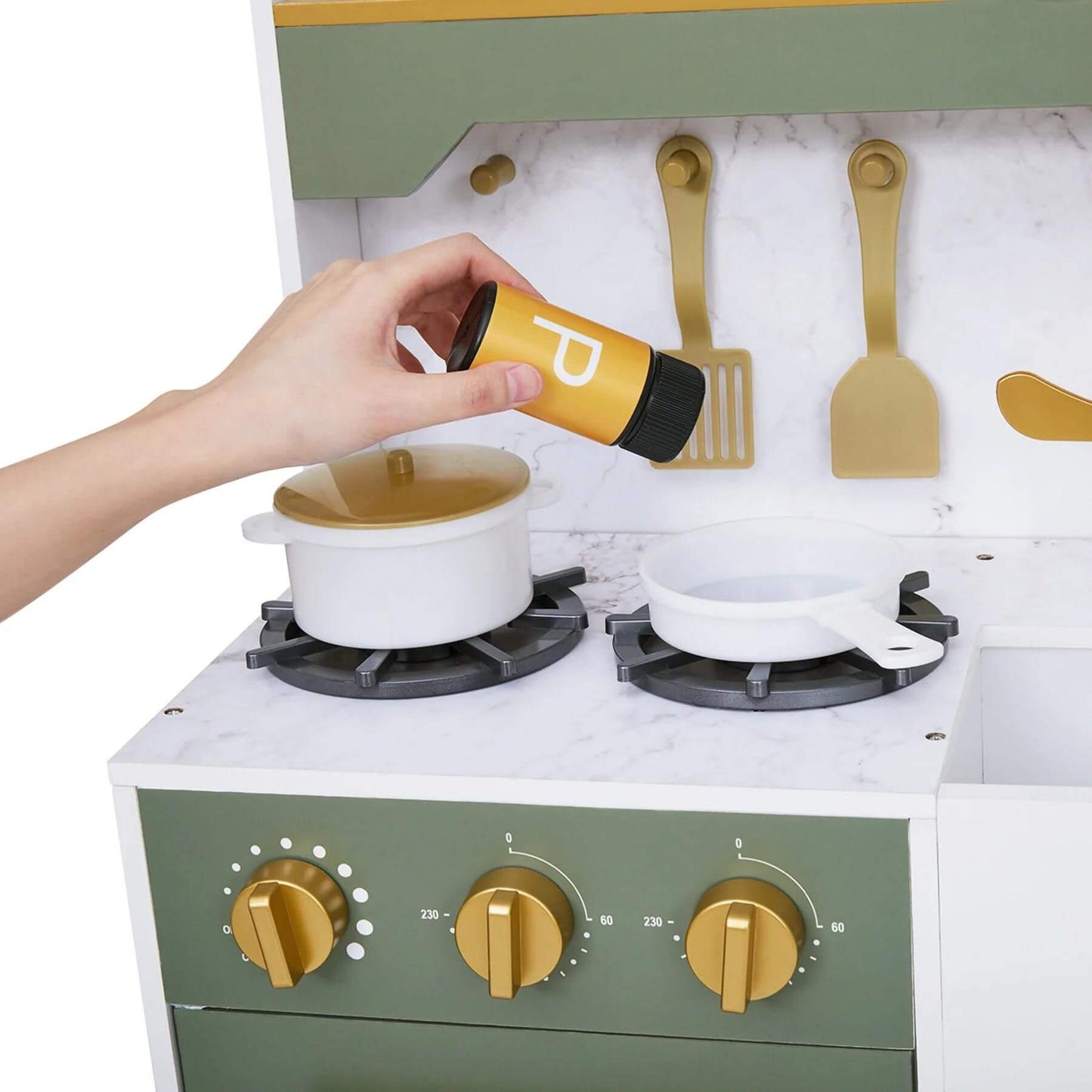 Play Cooking with Teamson Kids Versailles Wooden Deluxe Play Kitchen Olive Green