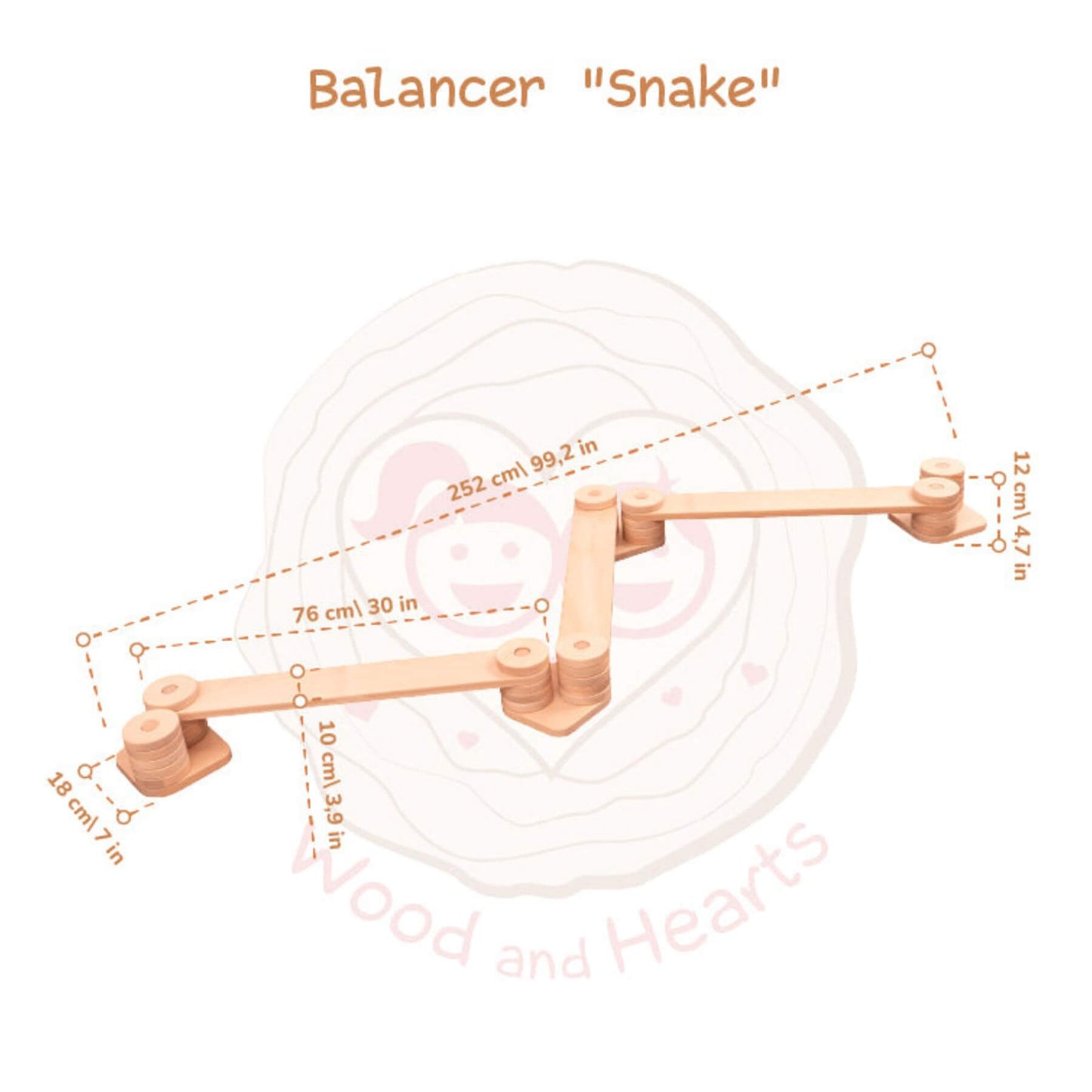 Wood and Hearts Balance Beam Zigzag