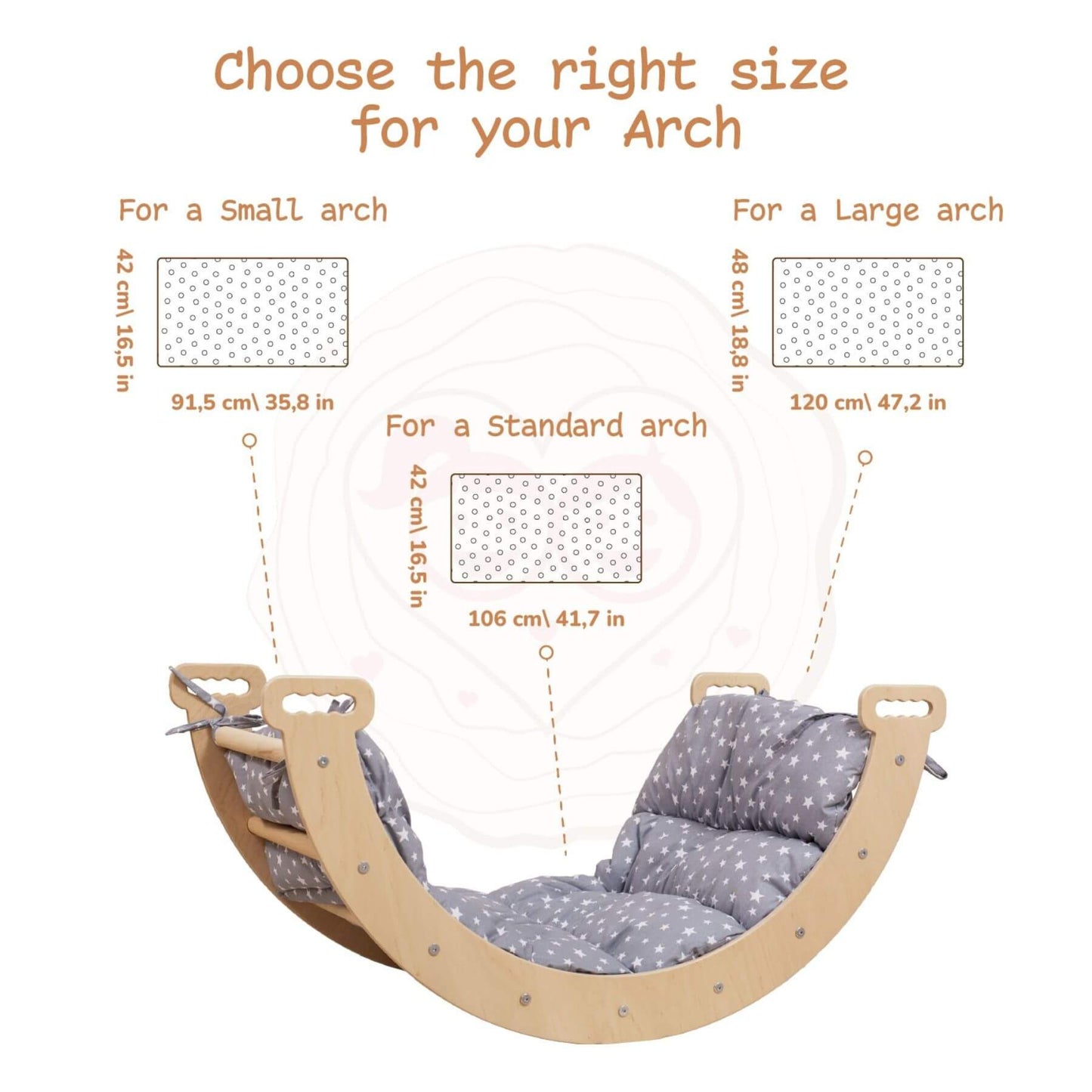 Wood and Hearts Climbing Arch Cushion attached to Climber