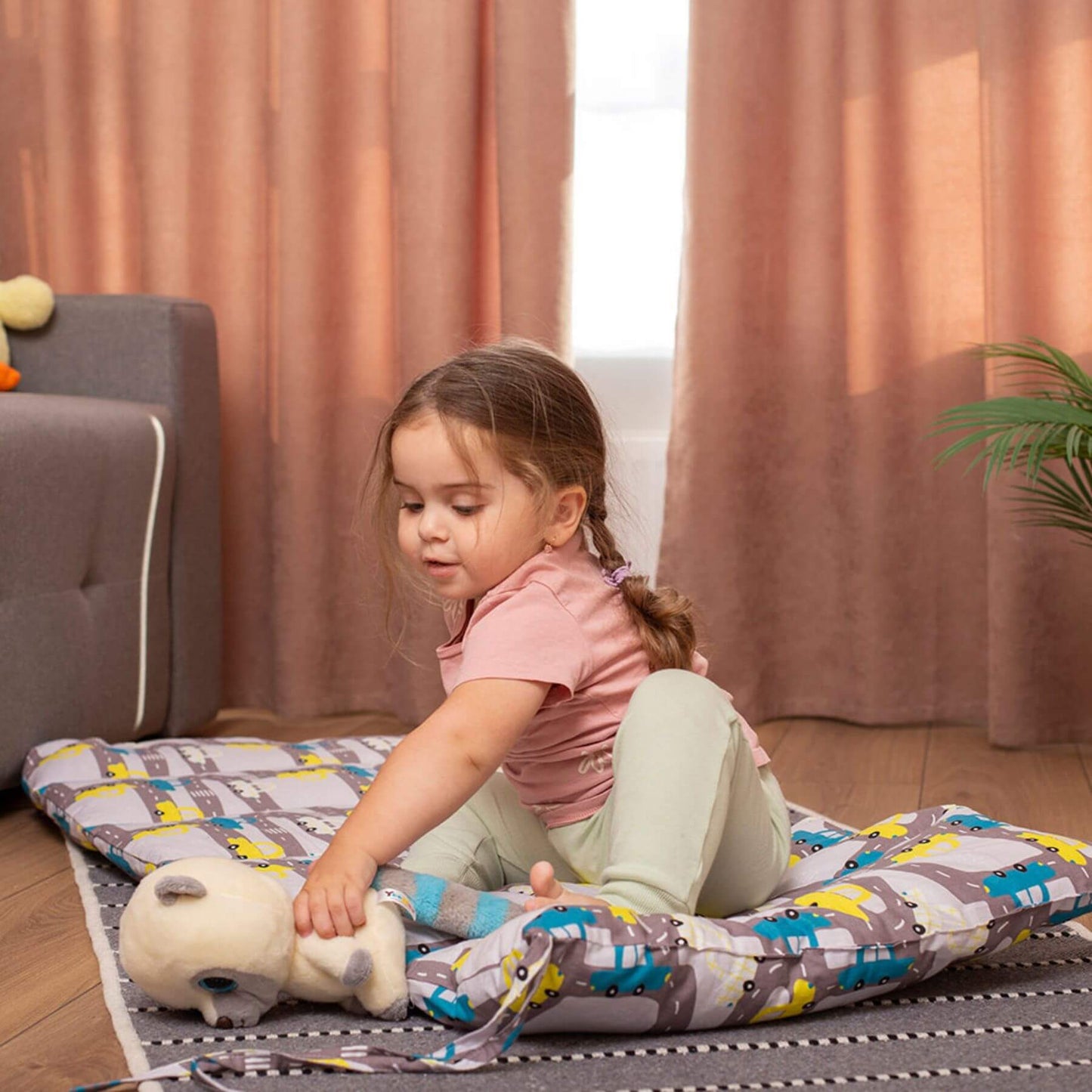 Girl Sitting on Wood and Hearts Climbing Arch Cushion