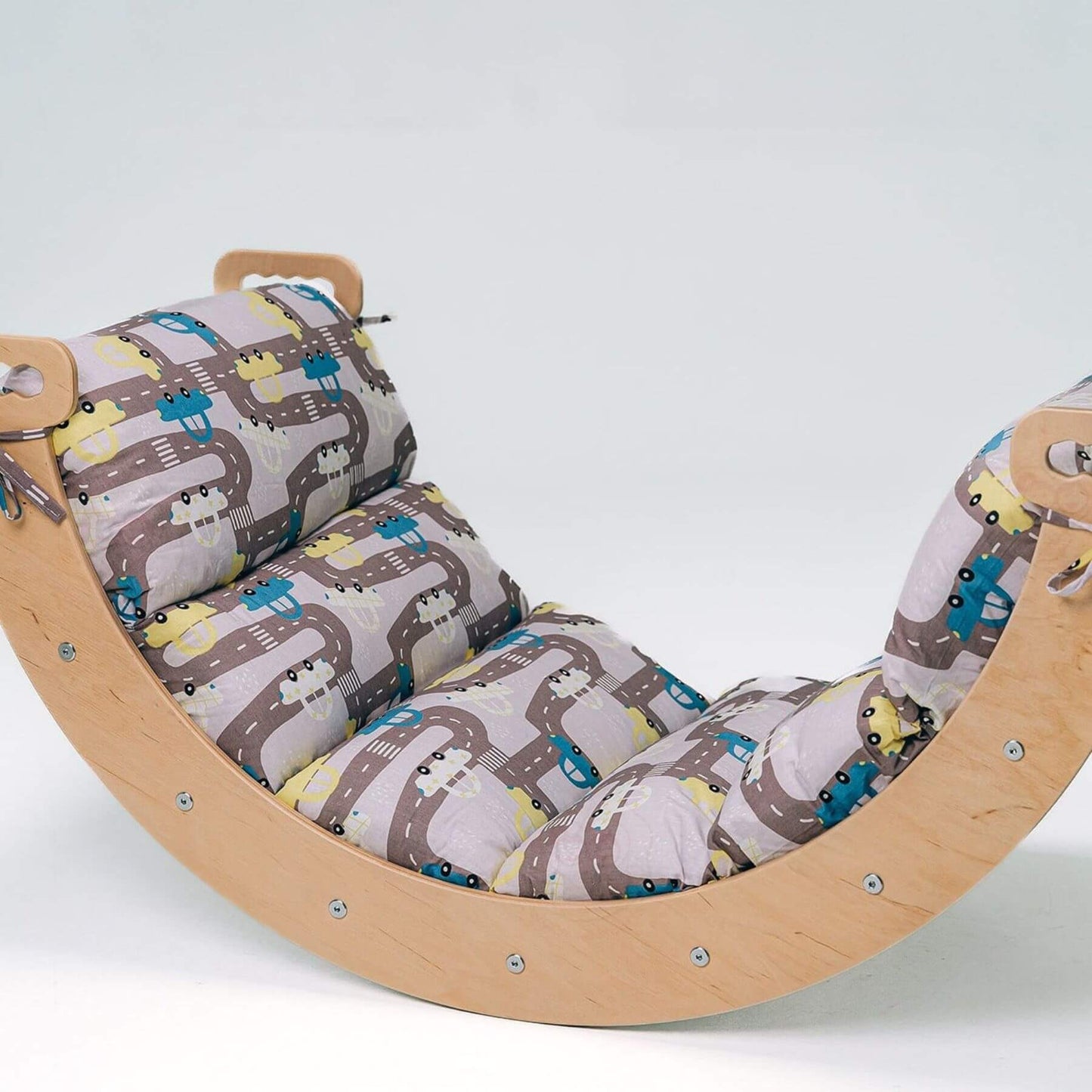 Wood and Hearts Climbing Arch Cushion attached to Climber