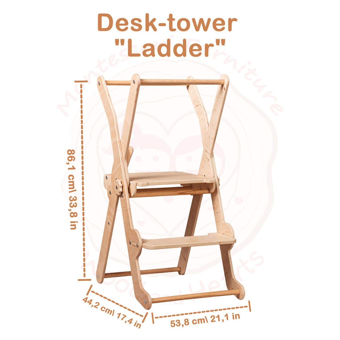 Wood and Hearts Foldable Kitchen Tower in Natural Wood