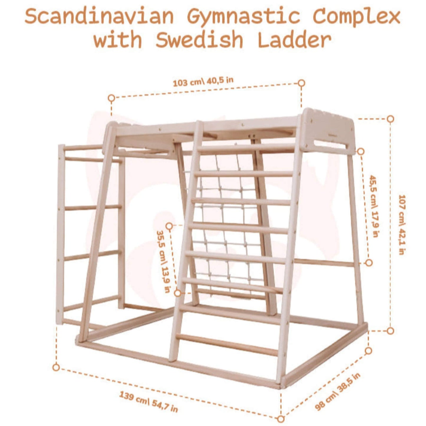 Wood and Hearts Indoor Jungle Gym - Trapeze + Ladder