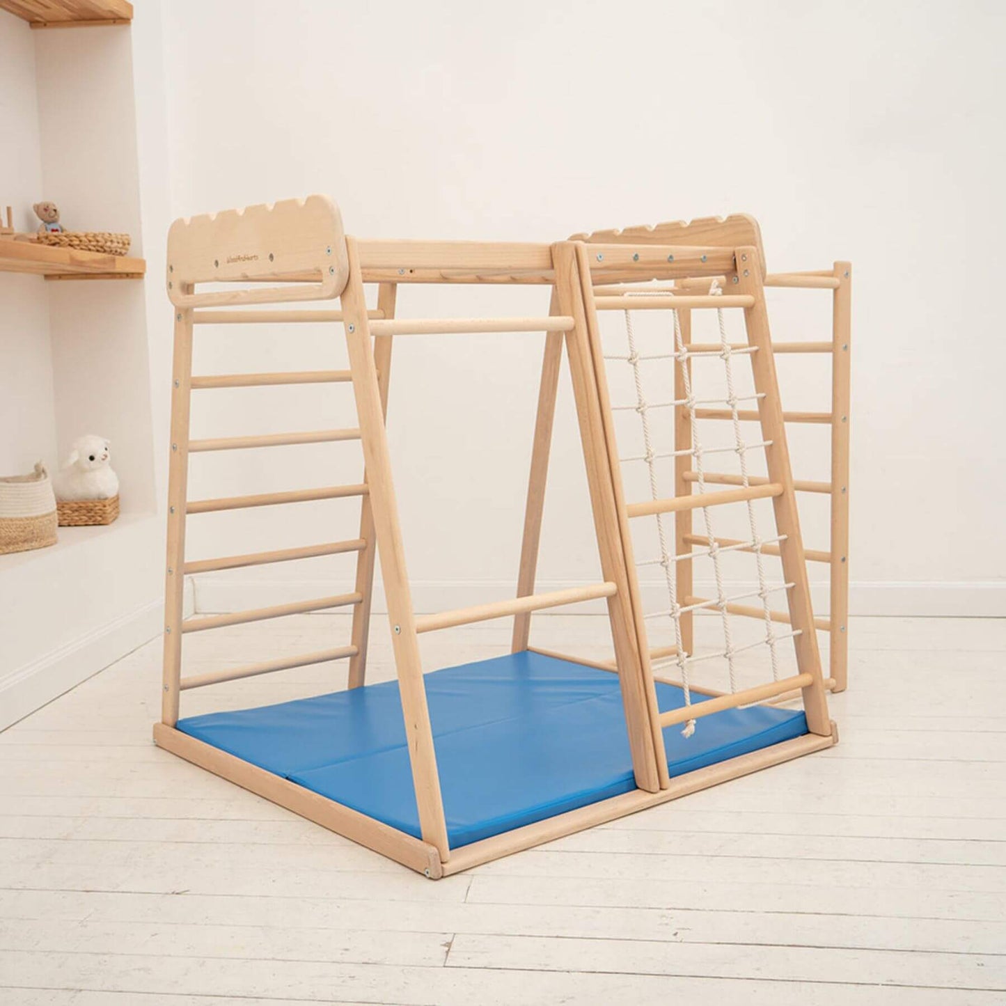 Wood and Hearts Indoor Jungle Gym - Trapeze + Ladder + Mat