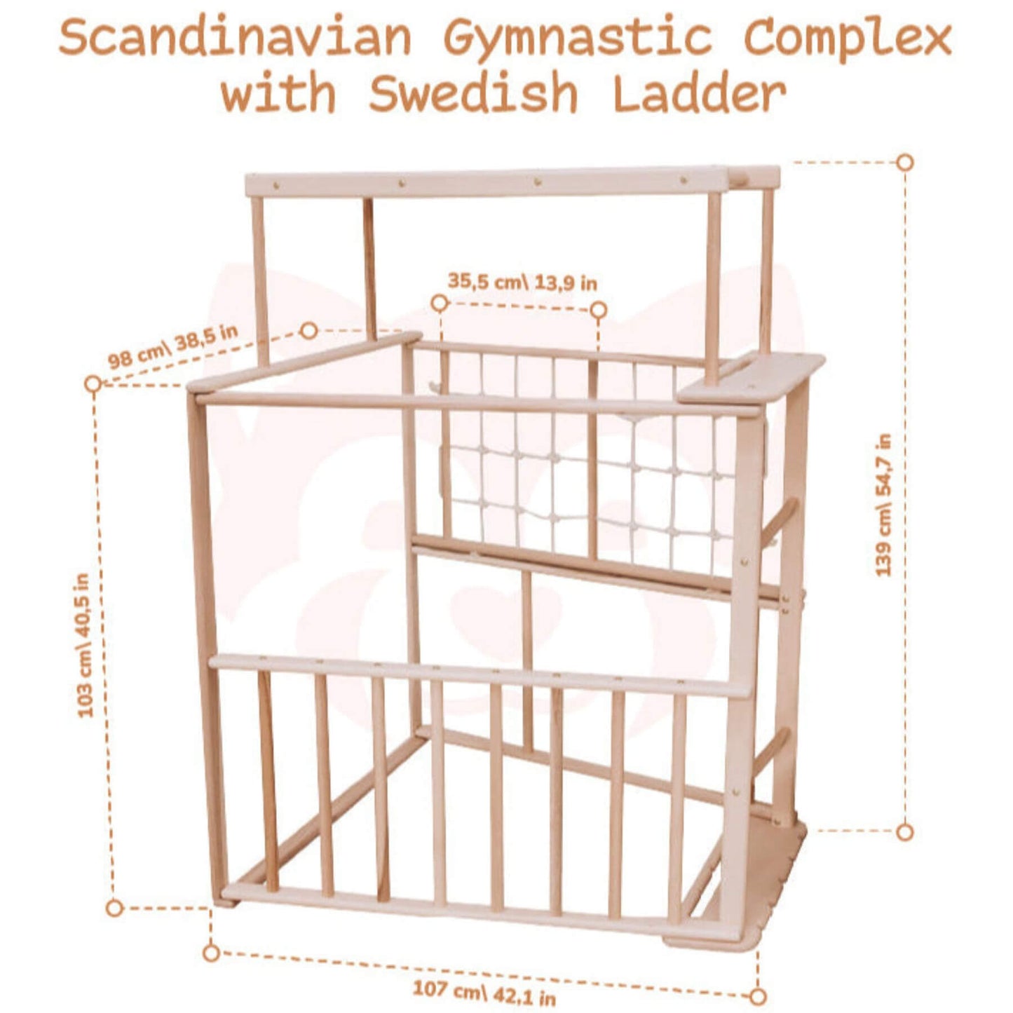 Wood and Hearts Indoor Jungle Gym - Trapeze + Ladder + Mat + 4 Ropes