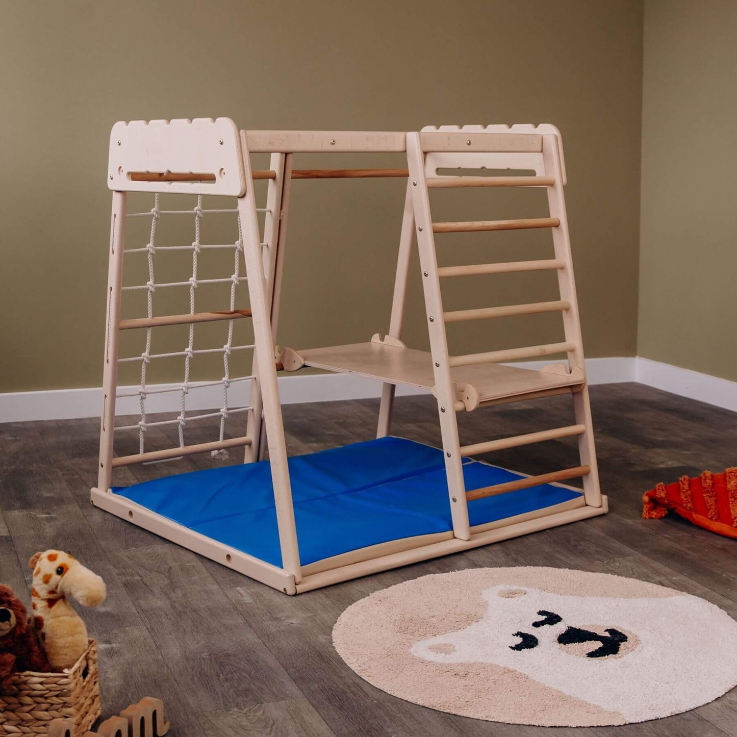 Wood and Hearts Indoor Jungle Gym - Trapeze + Ramp + Mat