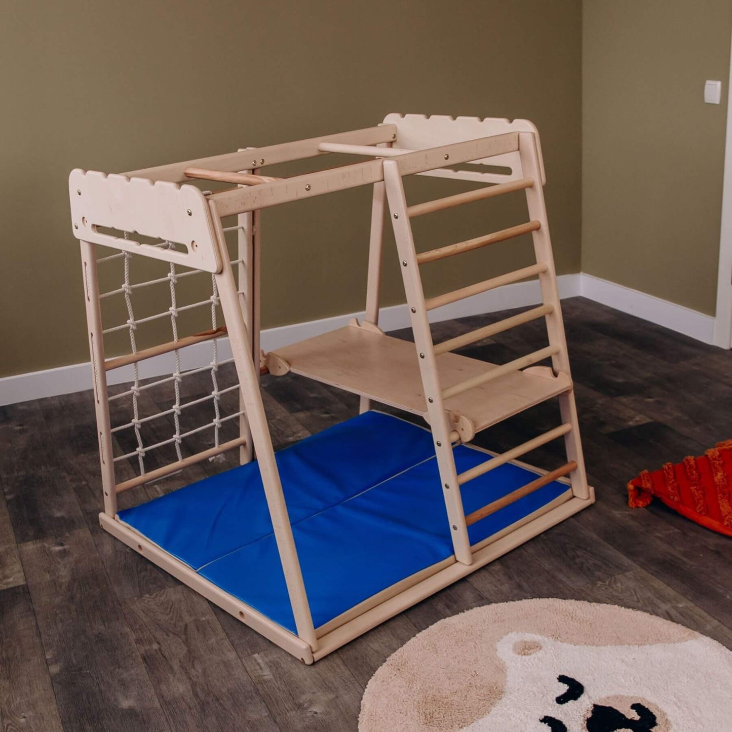 Wood and Hearts Indoor Jungle Gym - Trapeze + Ramp + Mat