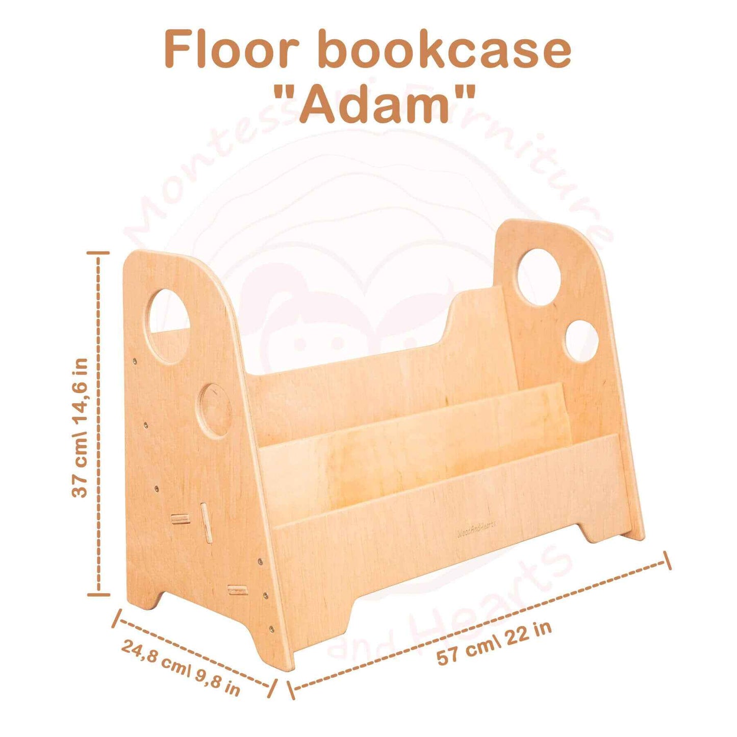 Wood and Hearts Kids Bookshelf in Natural Wood