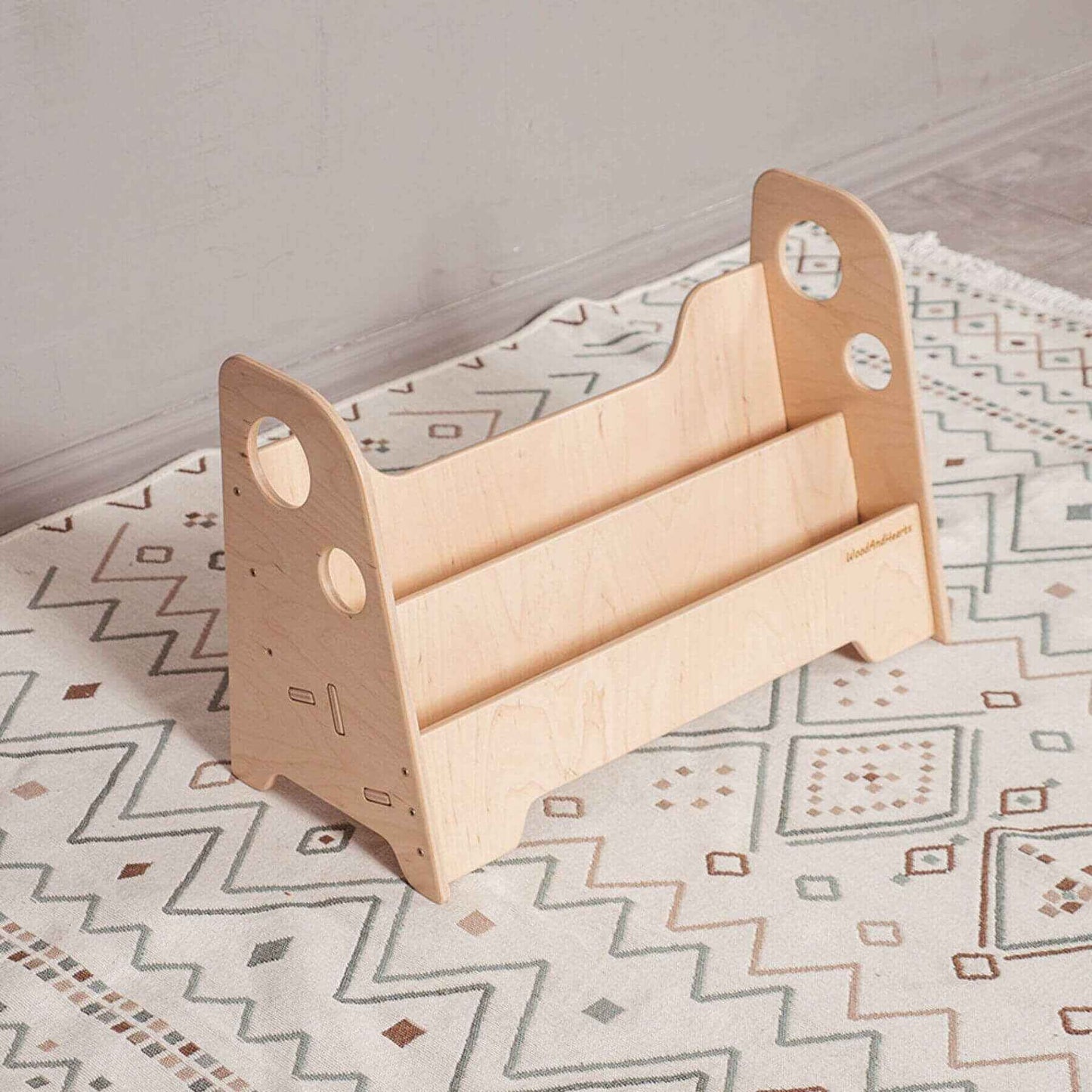 Wood and Hearts Kids Bookshelf in Natural Wood