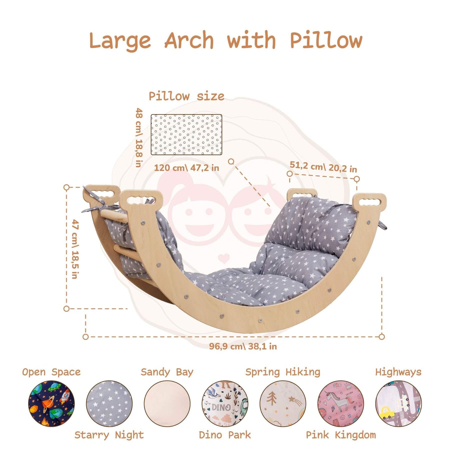 Wood and Hearts Large Climbing Arch + Pillow