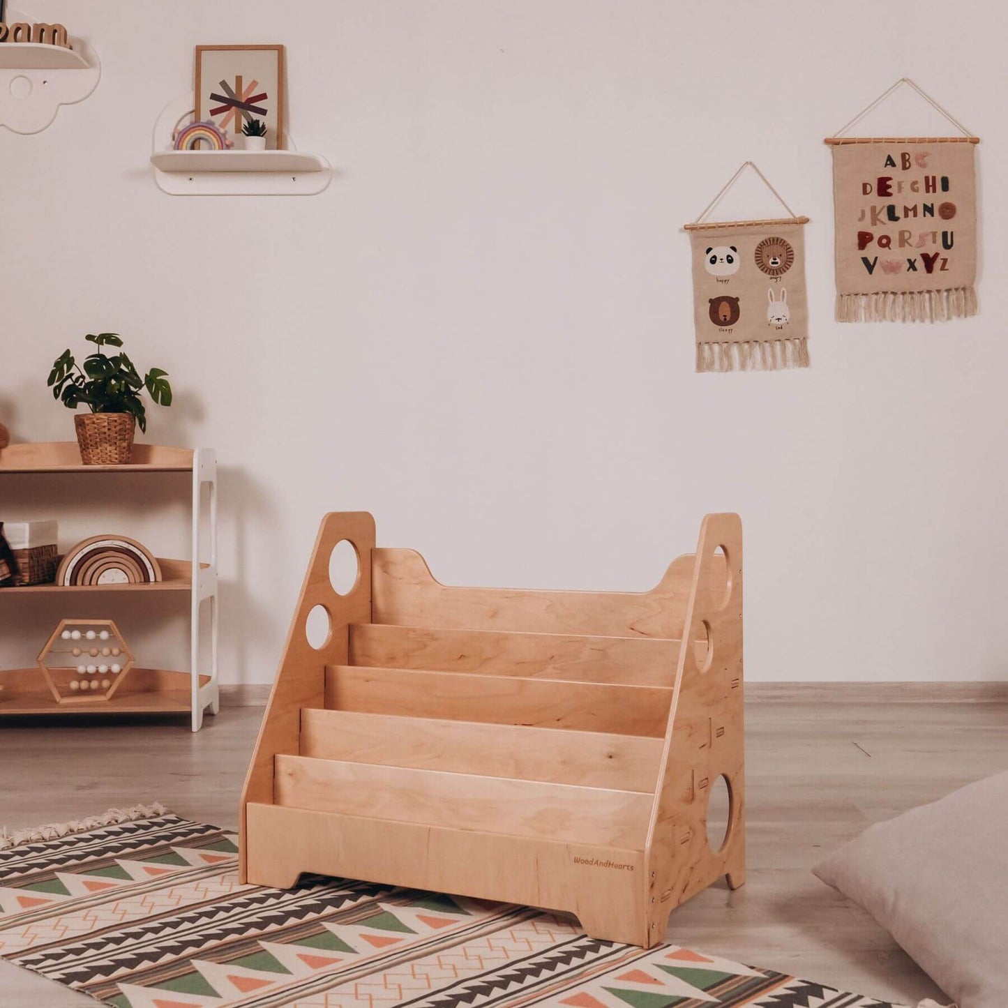 Wood and Hearts Montessori Bookshelf Natural