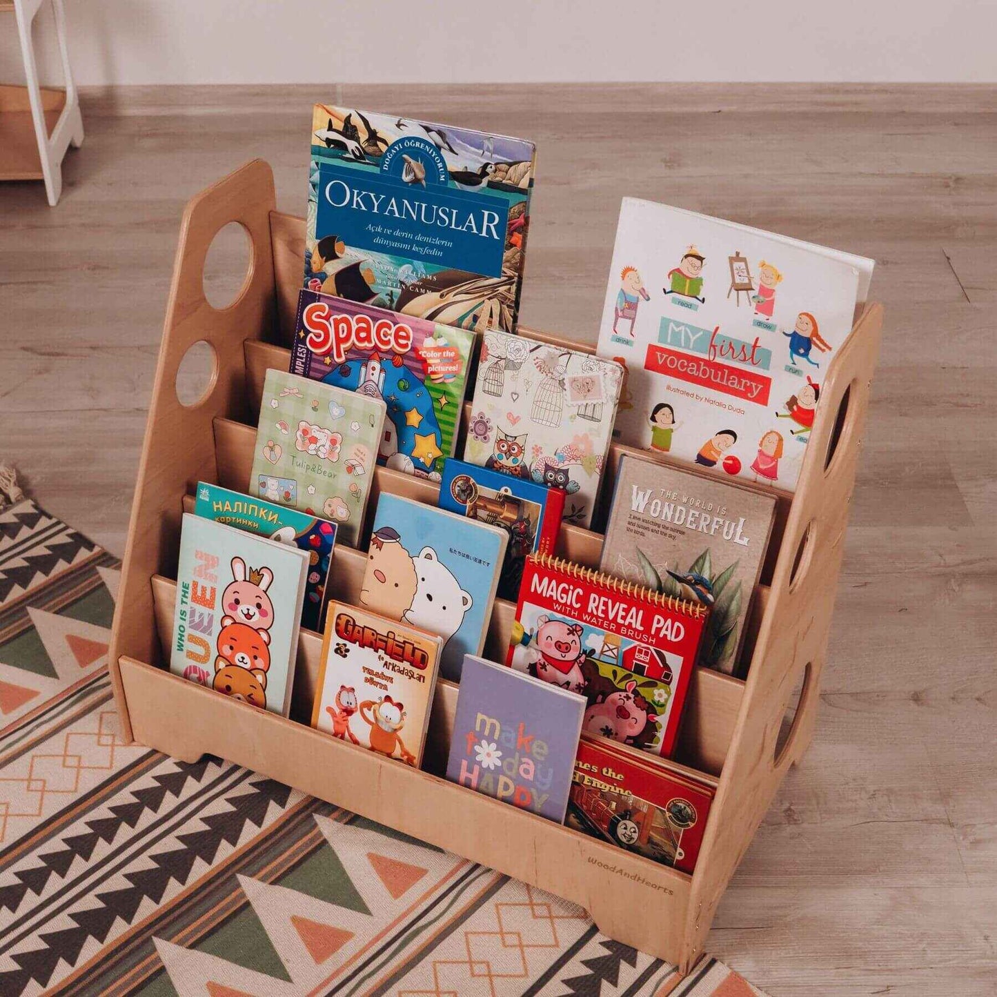 Wood and Hearts Montessori Bookshelf Natural