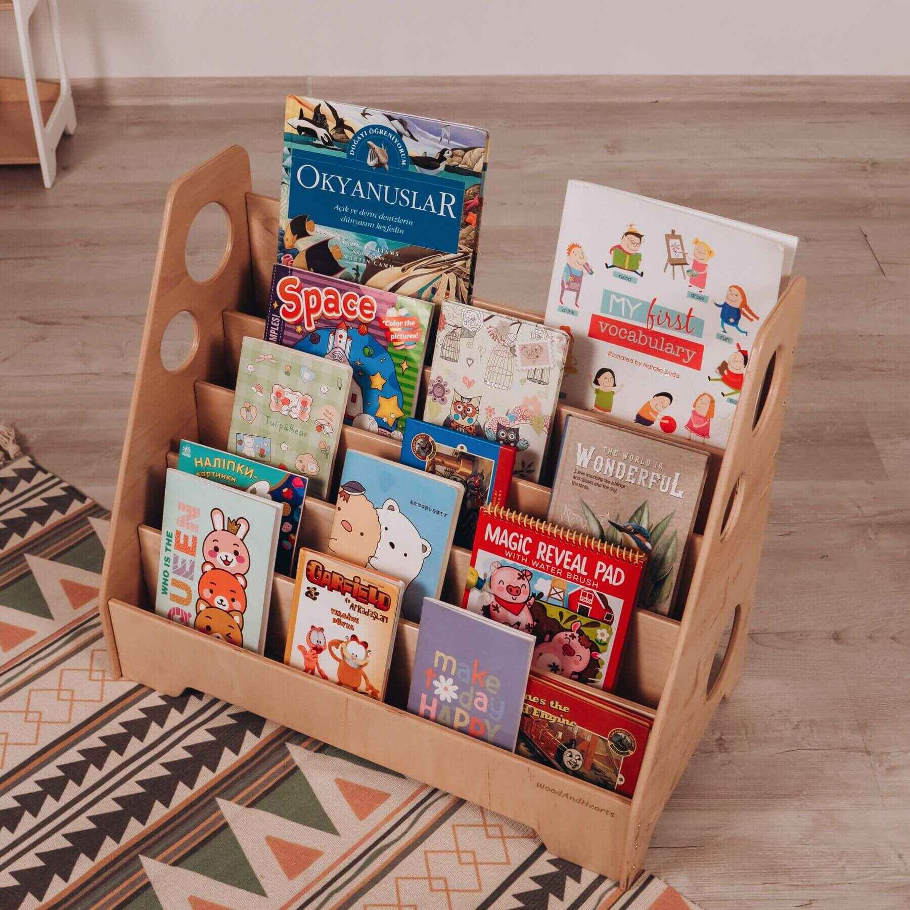 Wood and Hearts Montessori Bookshelf Natural