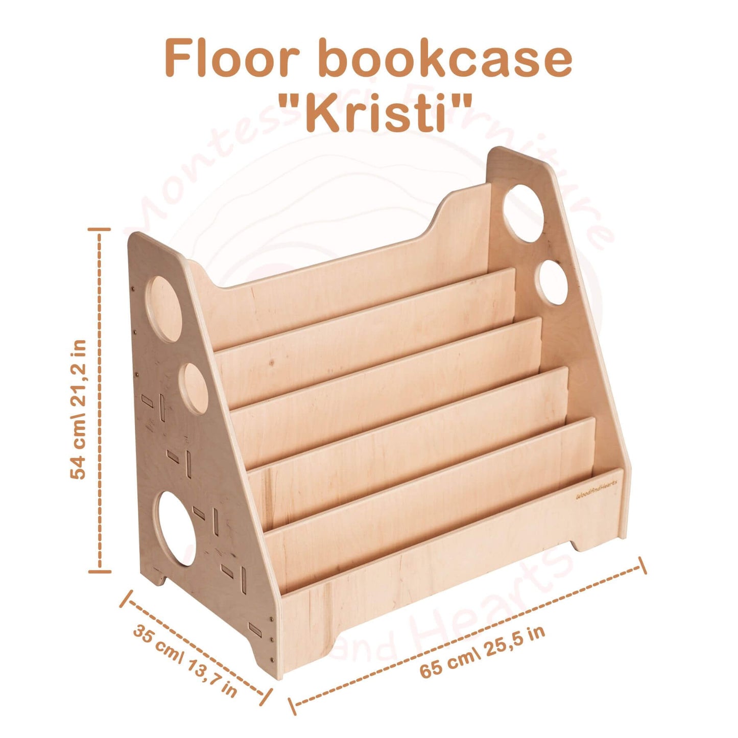 Wood and Hearts Montessori Bookshelf Natural
