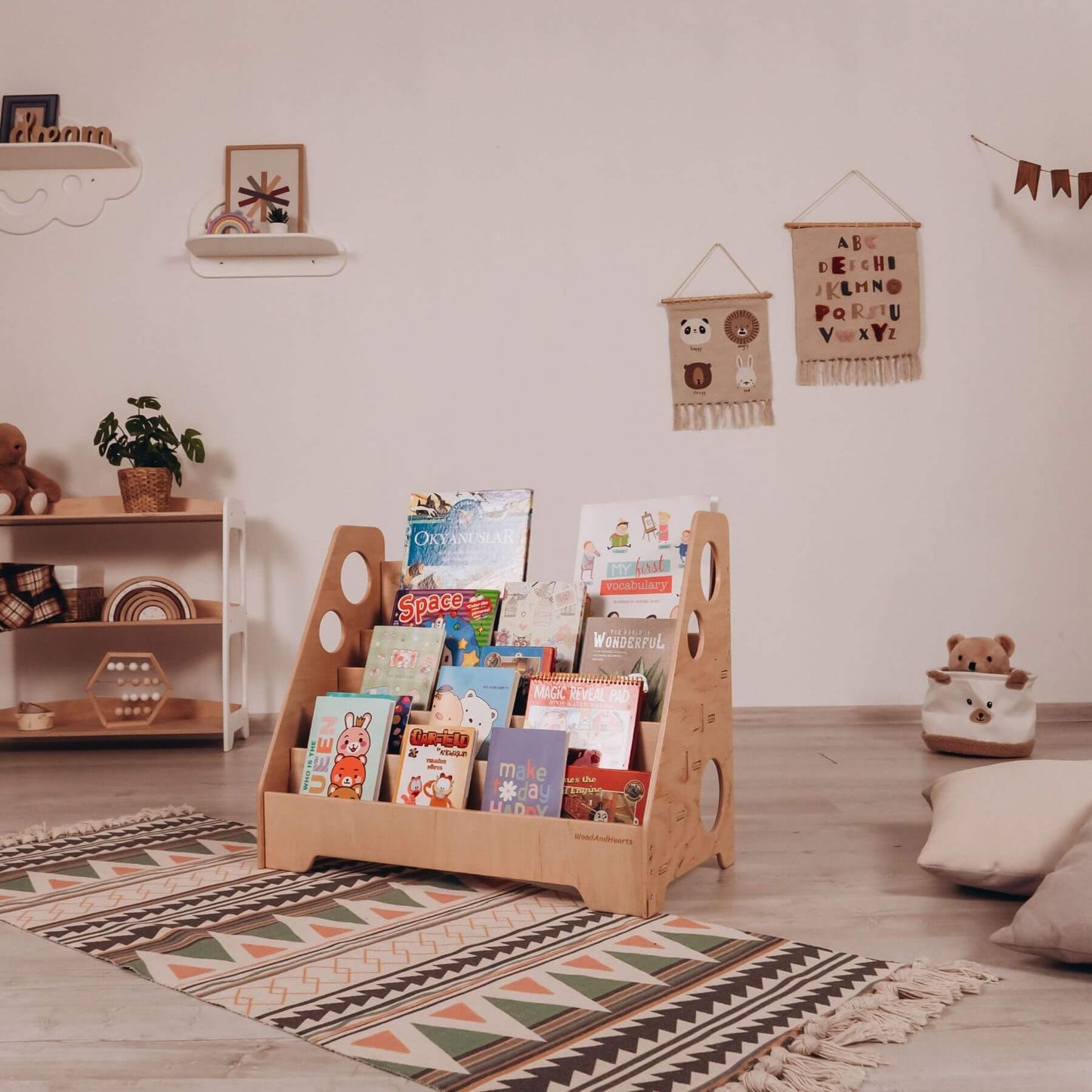 Wood and Hearts Montessori Bookshelf Natural