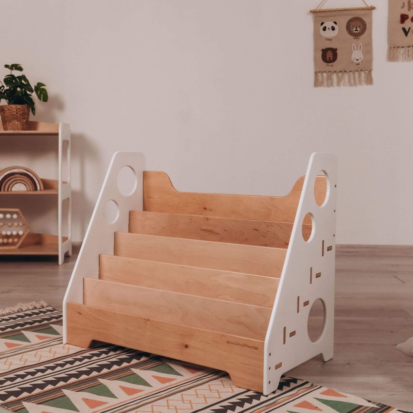 Wood and Hearts Montessori Bookshelf White & Natural