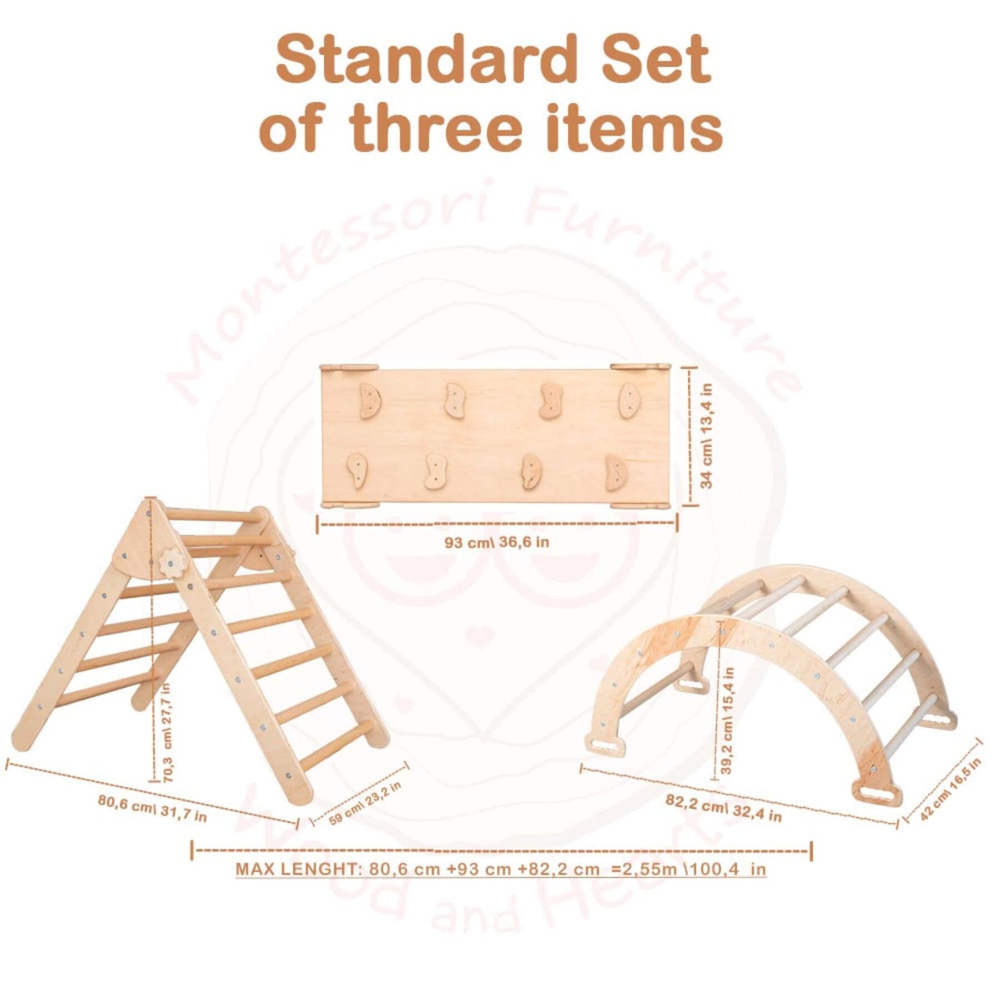 Wood and Hearts Montessori Climbing Set of 3