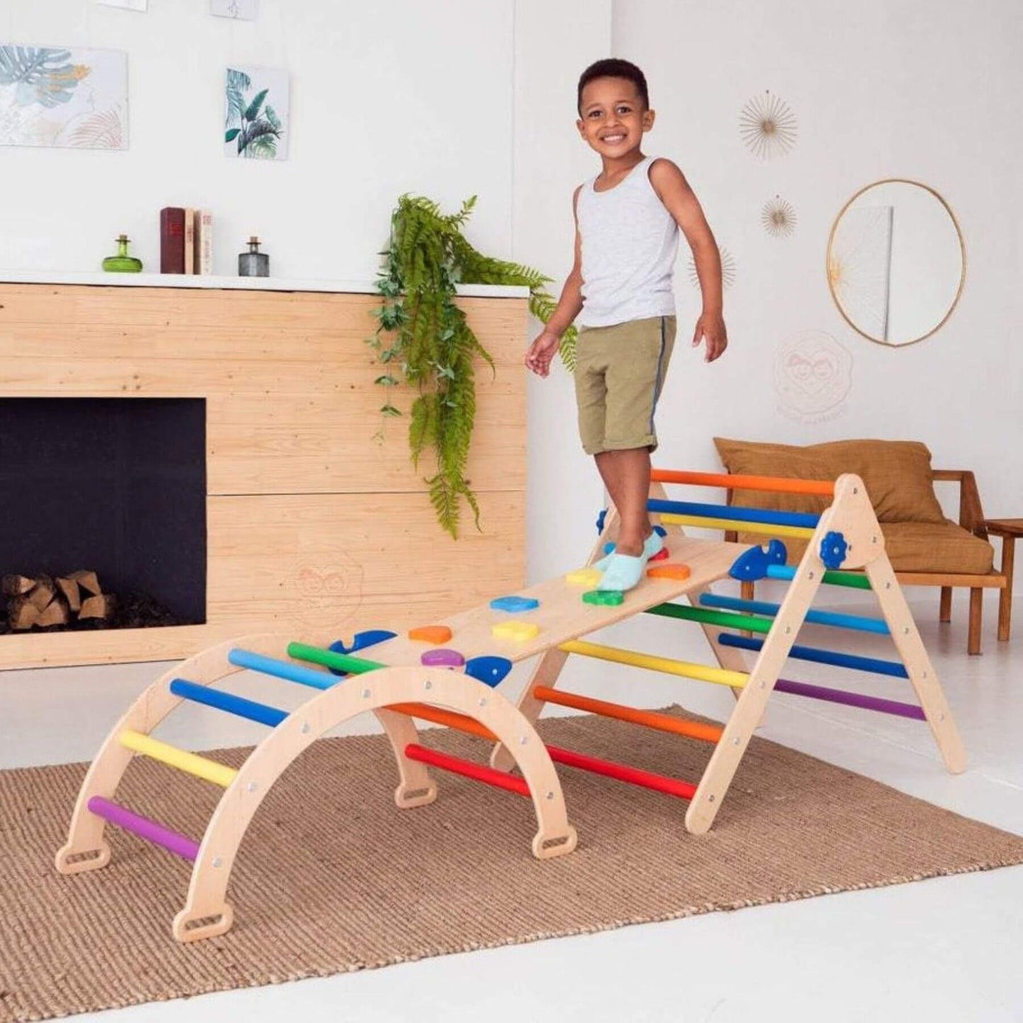Boy Walking on Wood and Hearts Montessori Climbing Set of 3