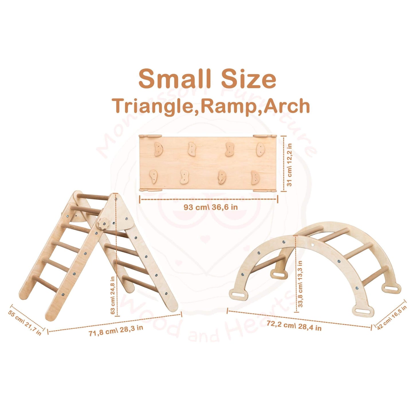 Wood and Hearts Montessori Climbing Set of 3