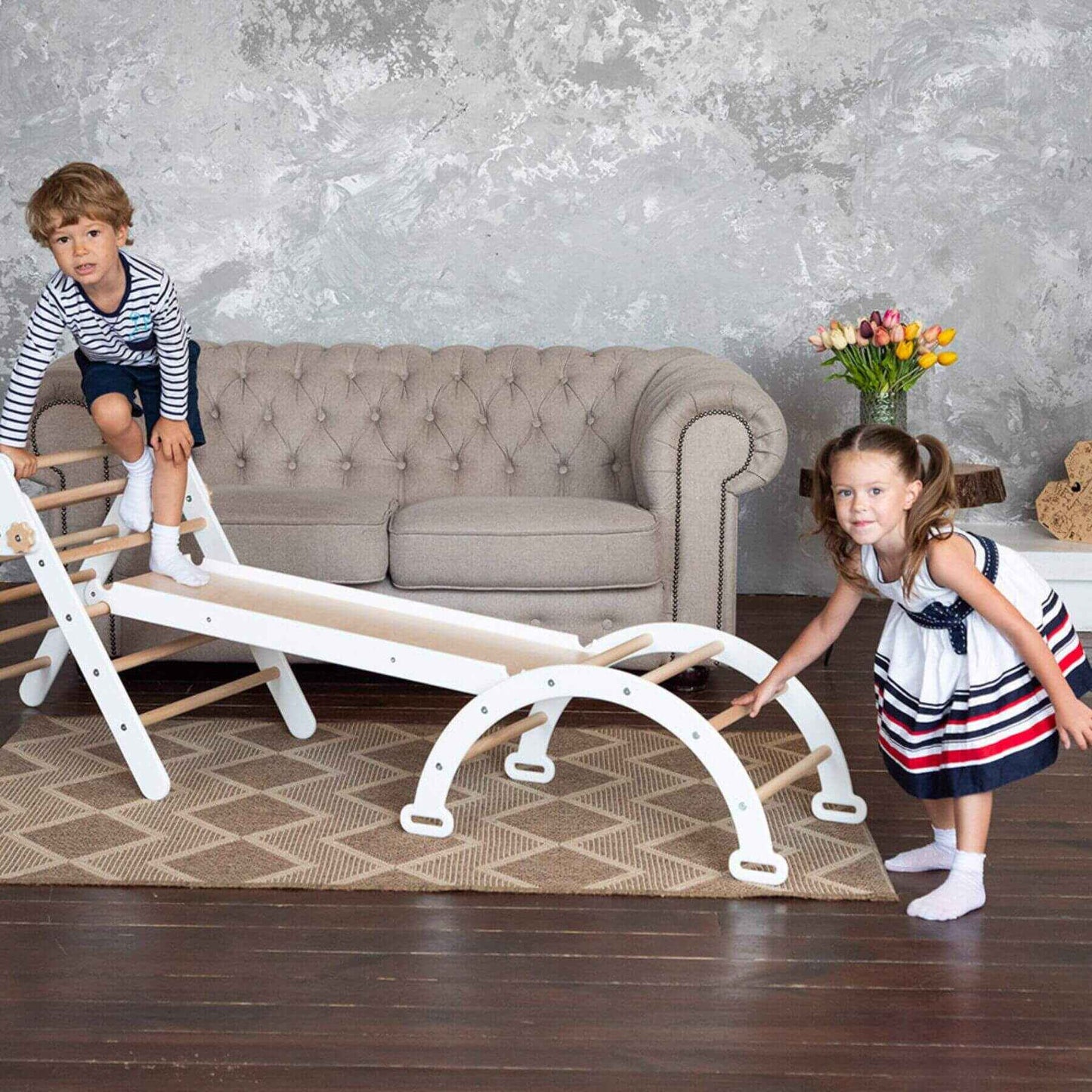 Kids Playing on Wood and Hearts Montessori Climbing Set of 3