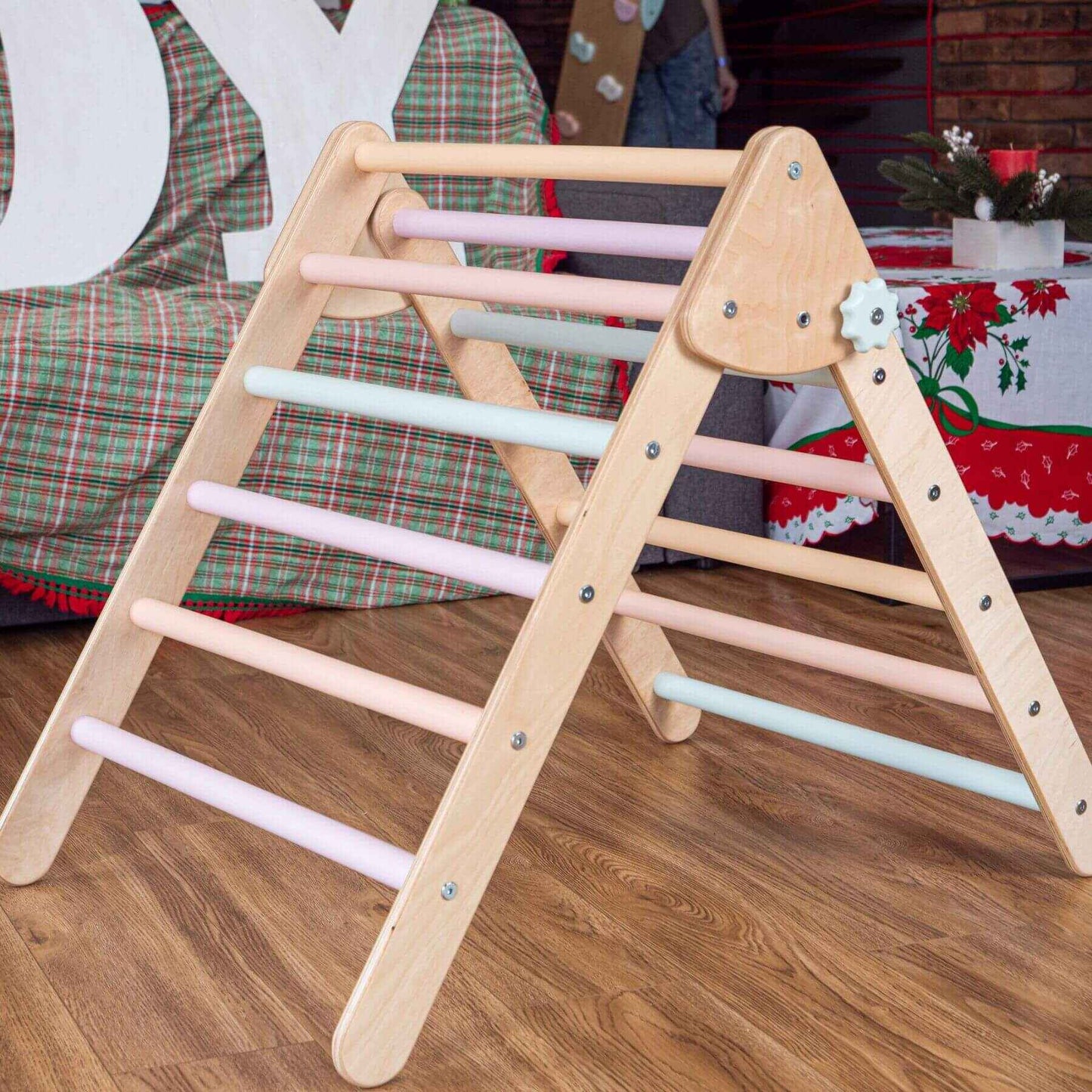Wood and Hearts Montessori Foldable Triangle Natural Wood + Pastel