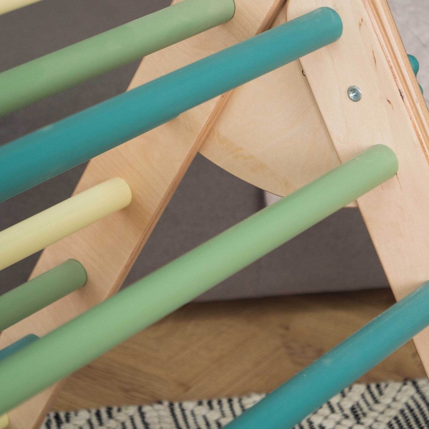 Detail of Wood and Hearts Montessori Foldable Triangle Green Grass