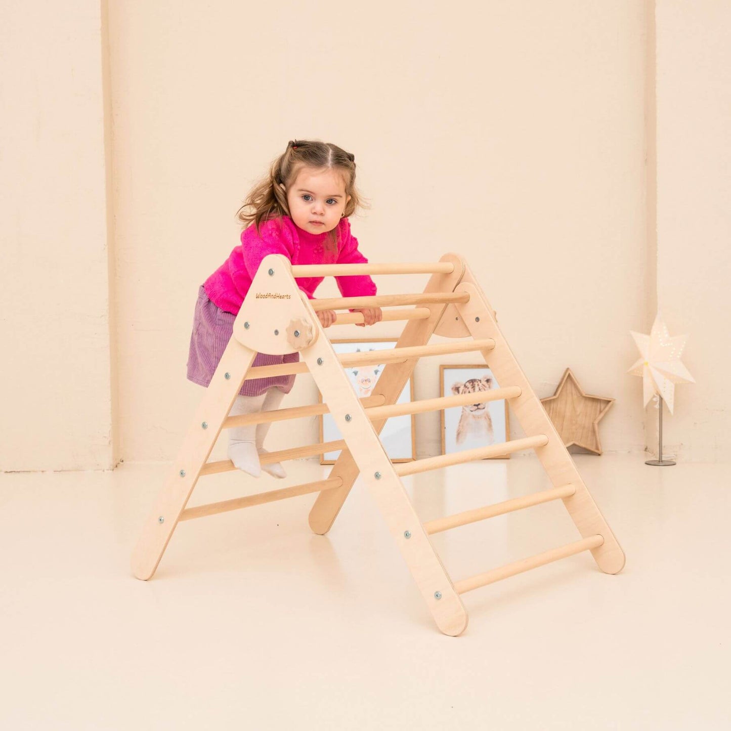 Girl Climbing on Wood and Hearts Montessori Foldable Triangle