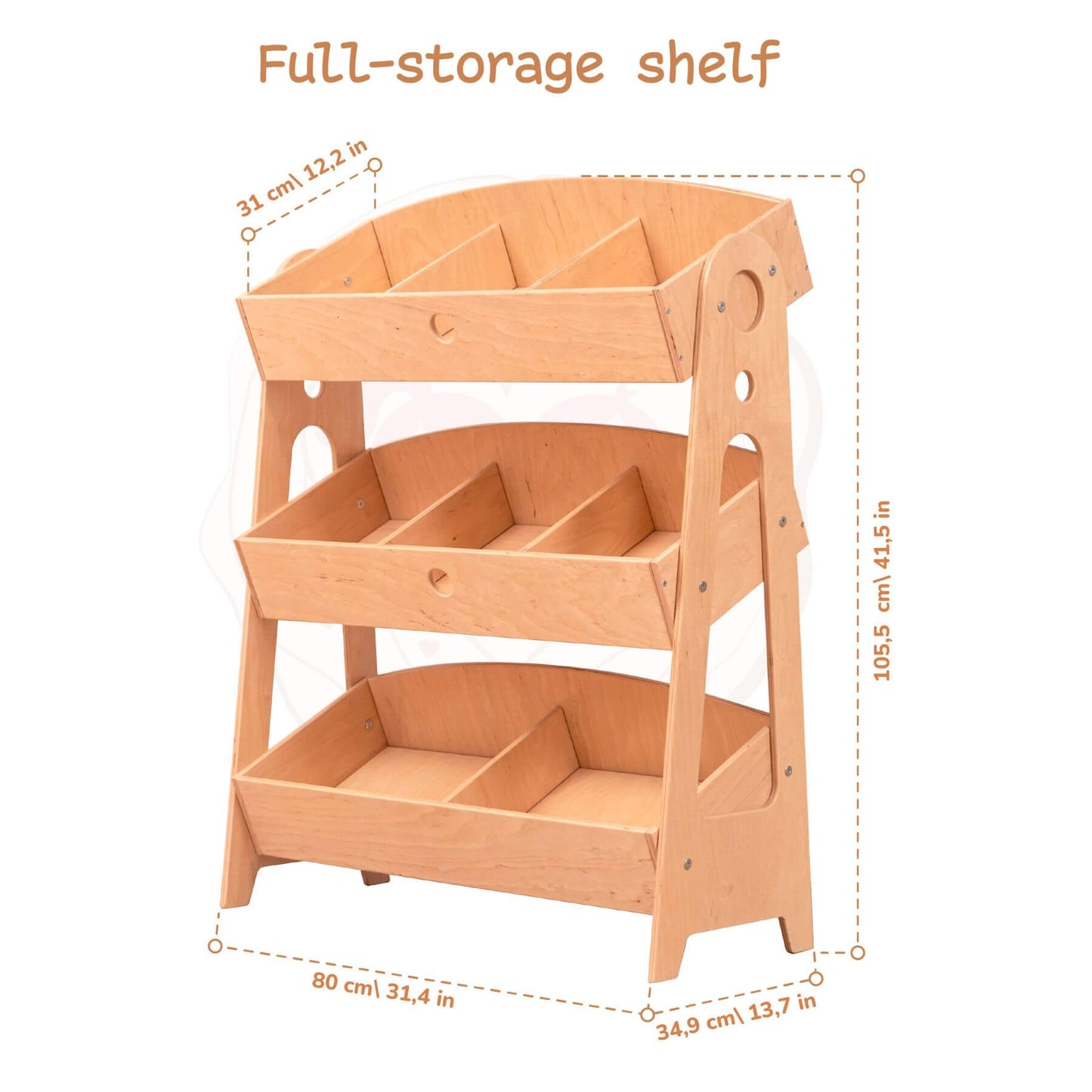 Wood and Hearts Toy Storage Organizer