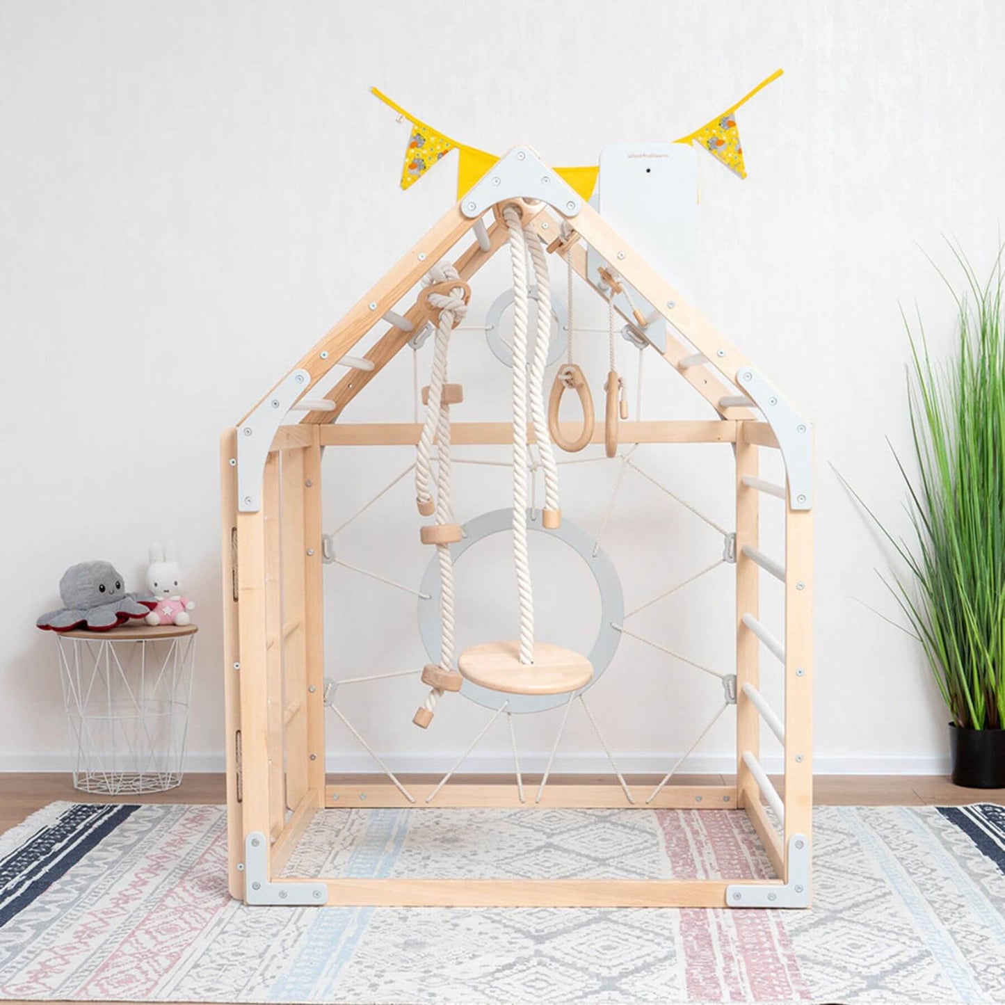 Wood and Hearts Wooden Climbing Playhouse Natural & Grey
