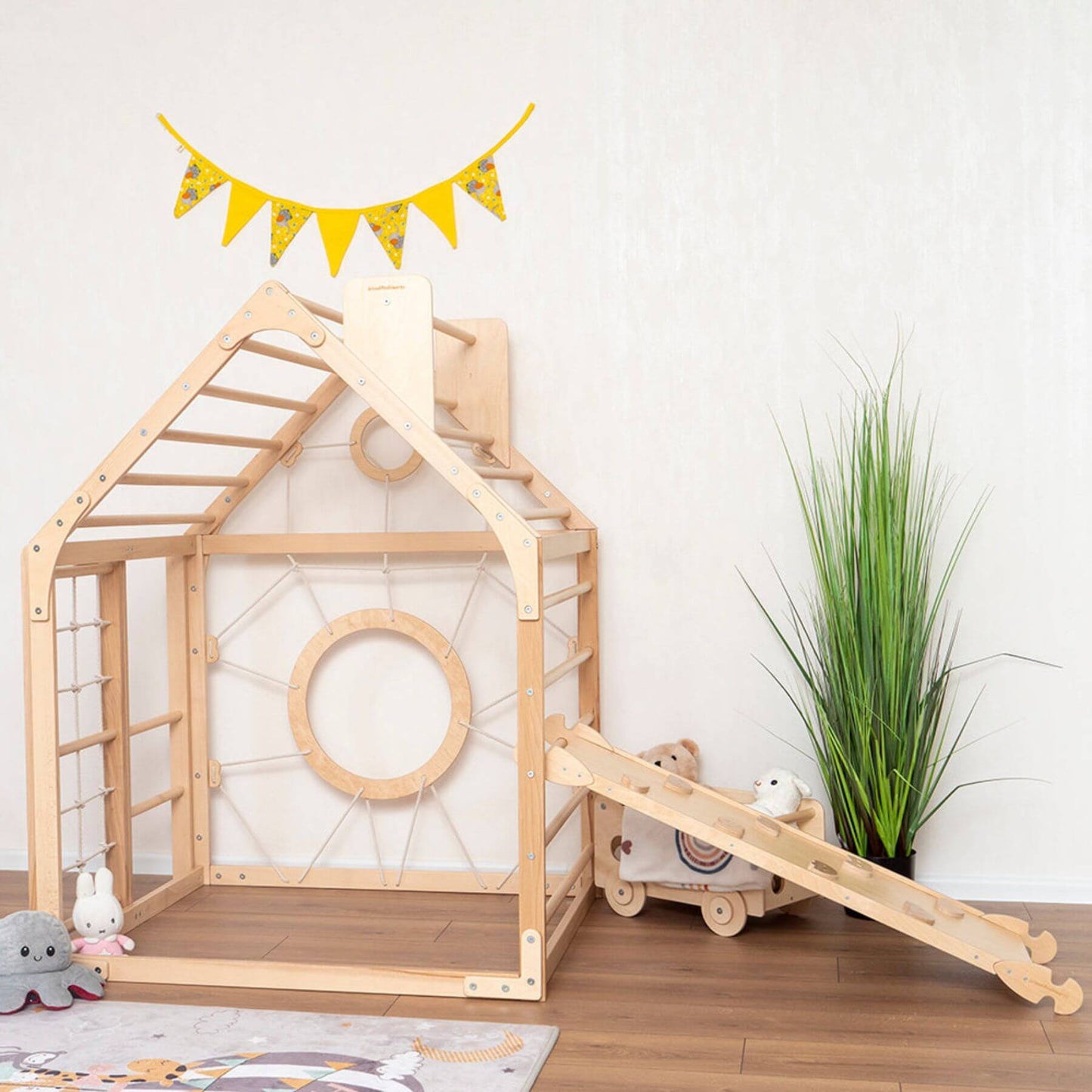 Wood and Hearts Wooden Climbing Playhouse w/ Ramp Natural