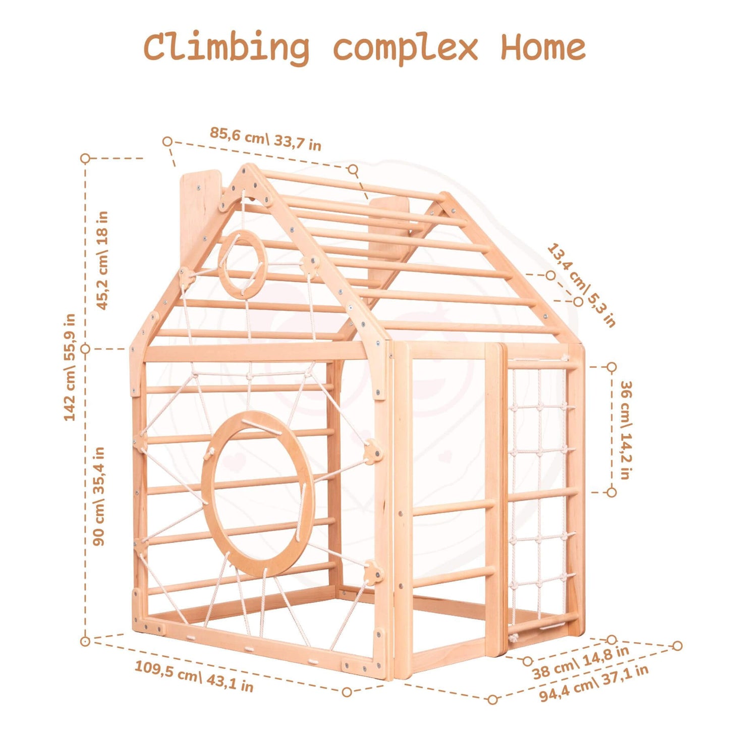 Wood and Hearts Wooden Climbing Playhouse Natural