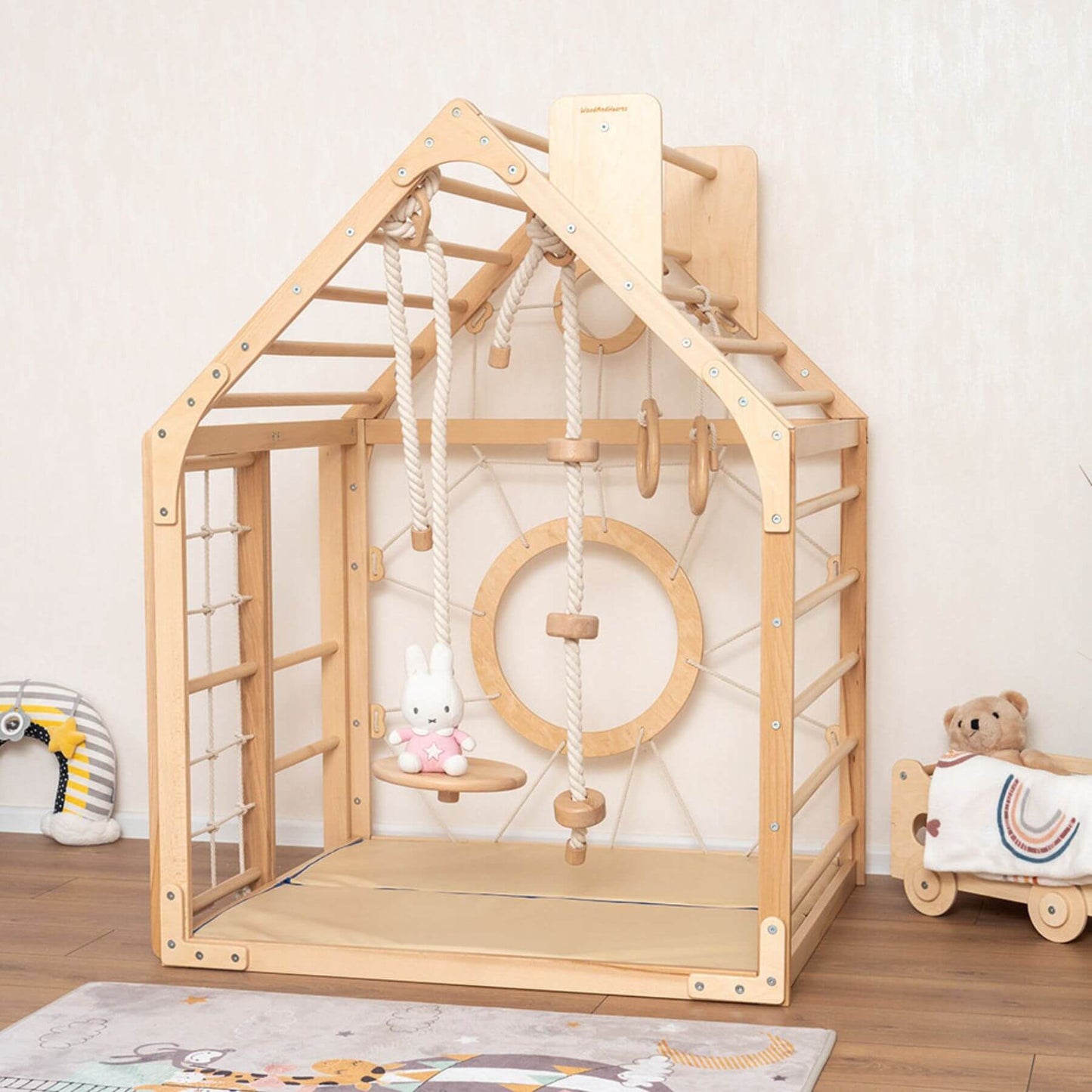 Wood and Hearts Wooden Climbing Playhouse w/ 3 Ropes