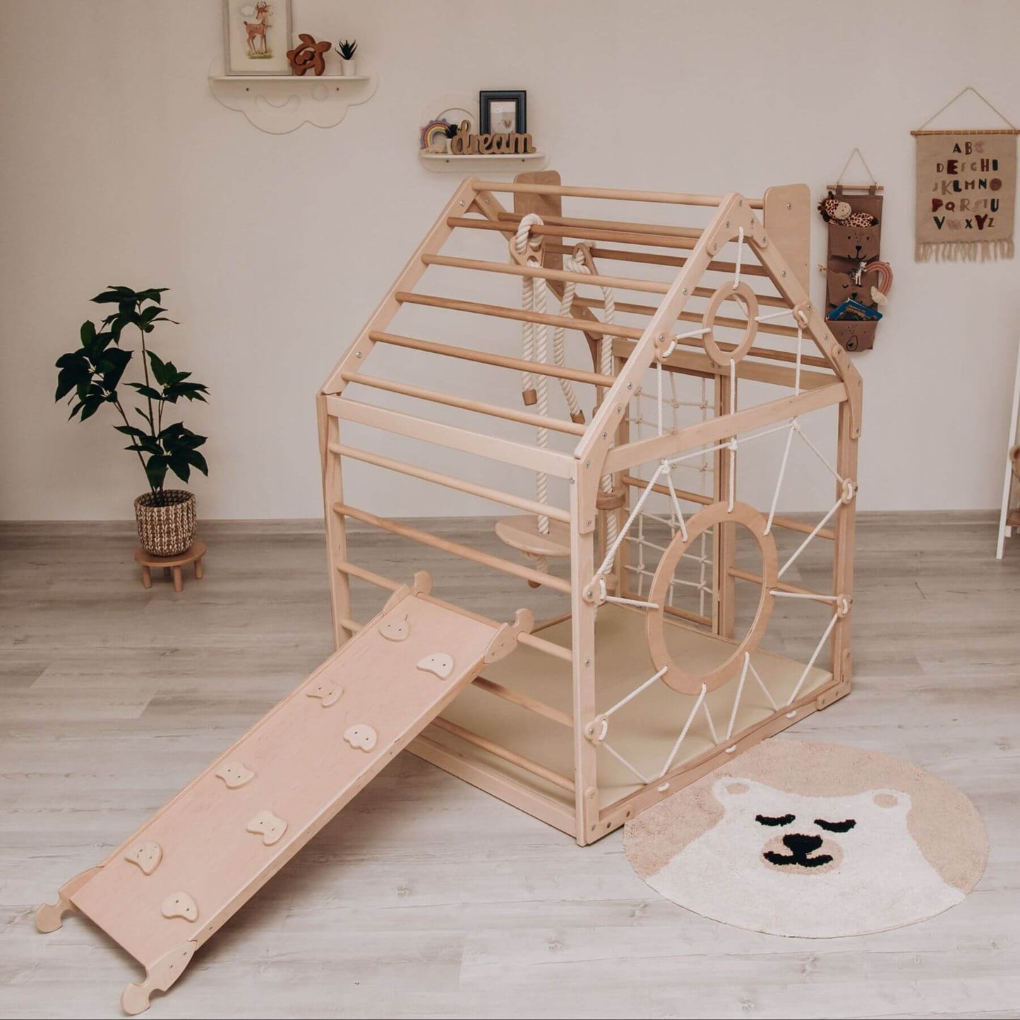 Wood and Hearts Wooden Climbing Playhouse w/ Ramp