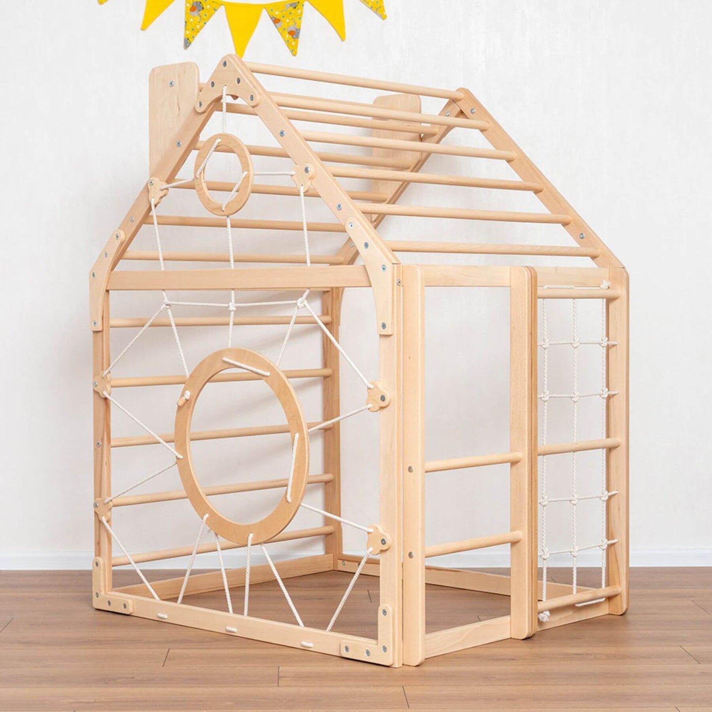 Wood and Hearts Wooden Climbing Playhouse Natural