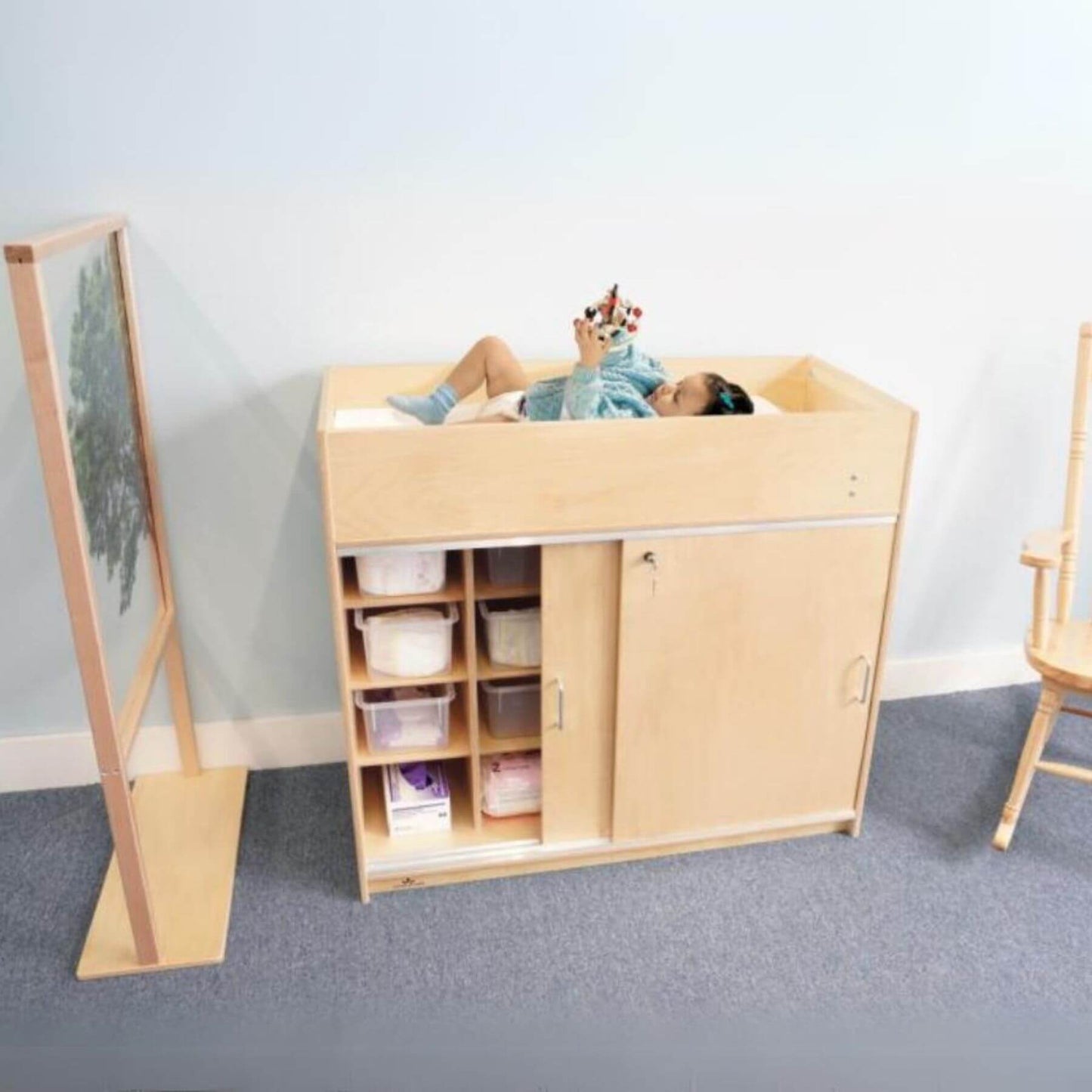 Whitney Brothers Ez Clean Birch Changing Cabinet With Trays - Lifestyle