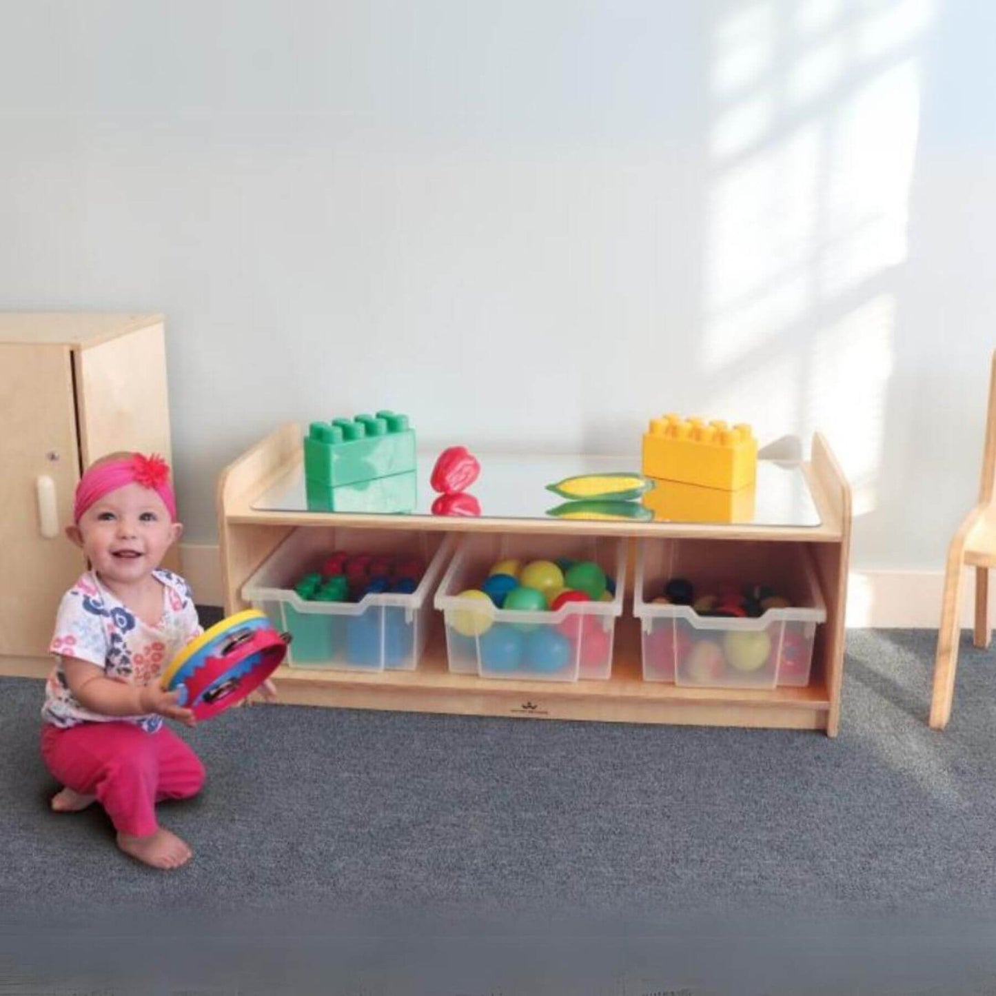 Baby Playing Around Whitney Brothers Play Table With Mirror Top