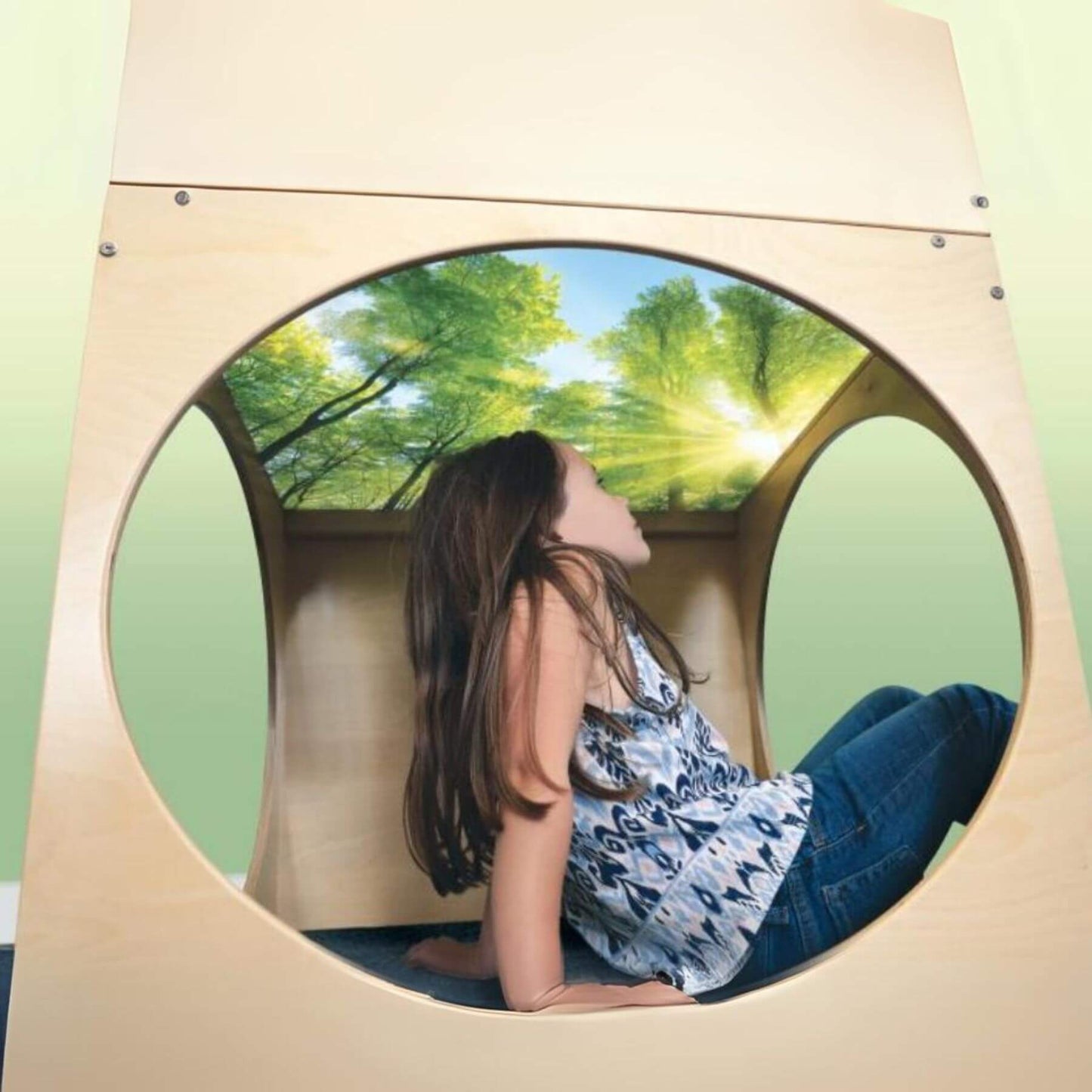 Girl Sitting Inside of Whitney Brothers Superbright LED Creative Cube