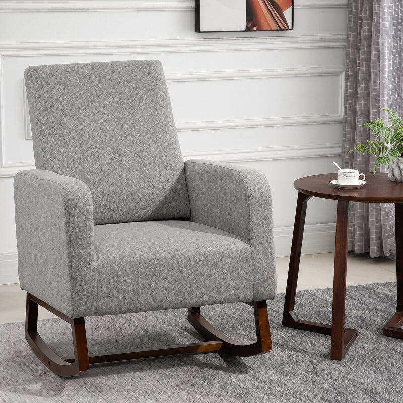 HOMCOM Nursery Rocker with Curved Wood Base, Grey