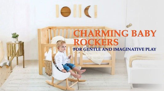 baby sitting on a rocker in a nursery room