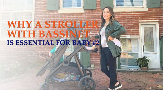 a woman standing next to a stroller with two children