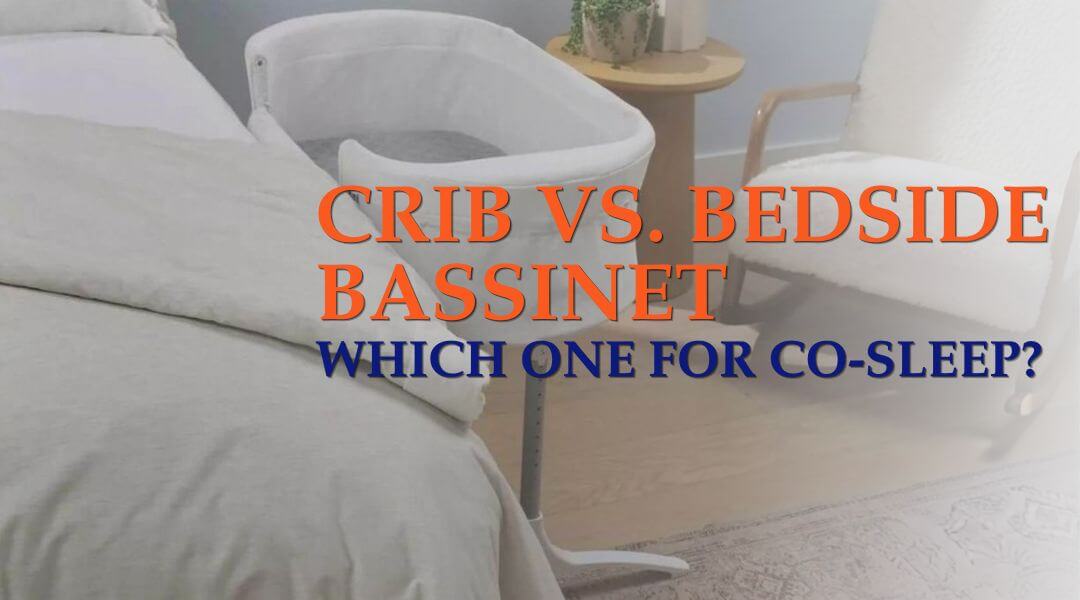 Sealy airy bassinet next to a bed