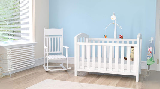 White Crib + Nursery Rocker