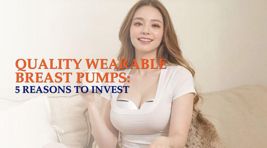 Woman wearing a breast pump