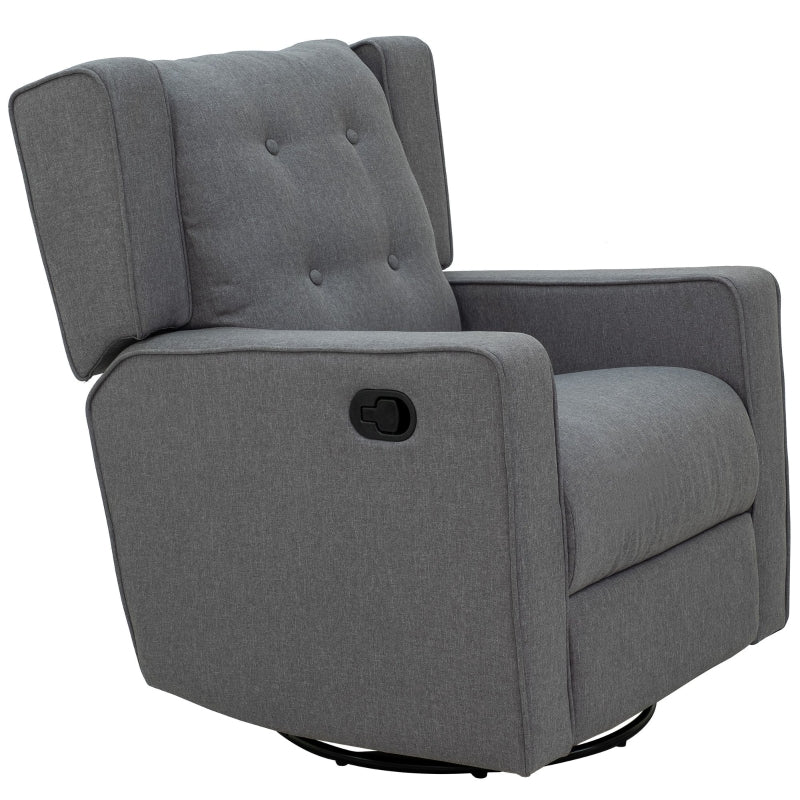 HOMCOM Nursery Recliner | Grey Linen Swivel Glider