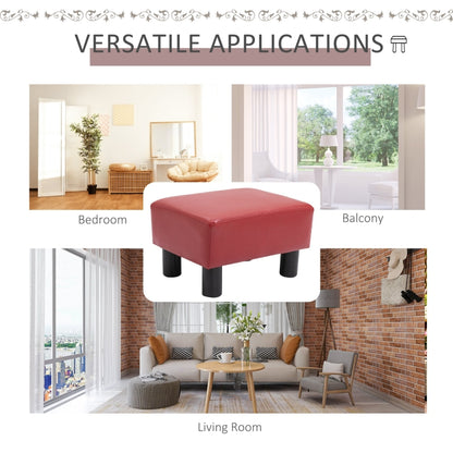 HOMCOM Red Faux Leather Ottoman - Modern Footrest with Black Legs